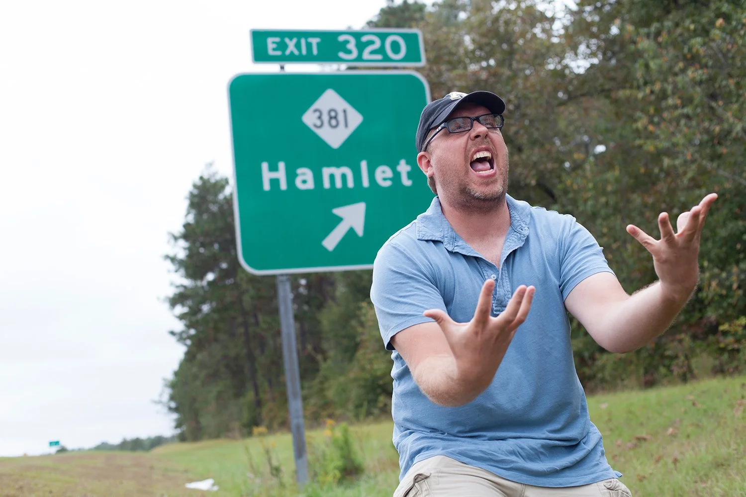 Actor performing a dramatic Hamlet-inspired acting scene during theater and acting lessons at Hickory Arts in Hickory, NC