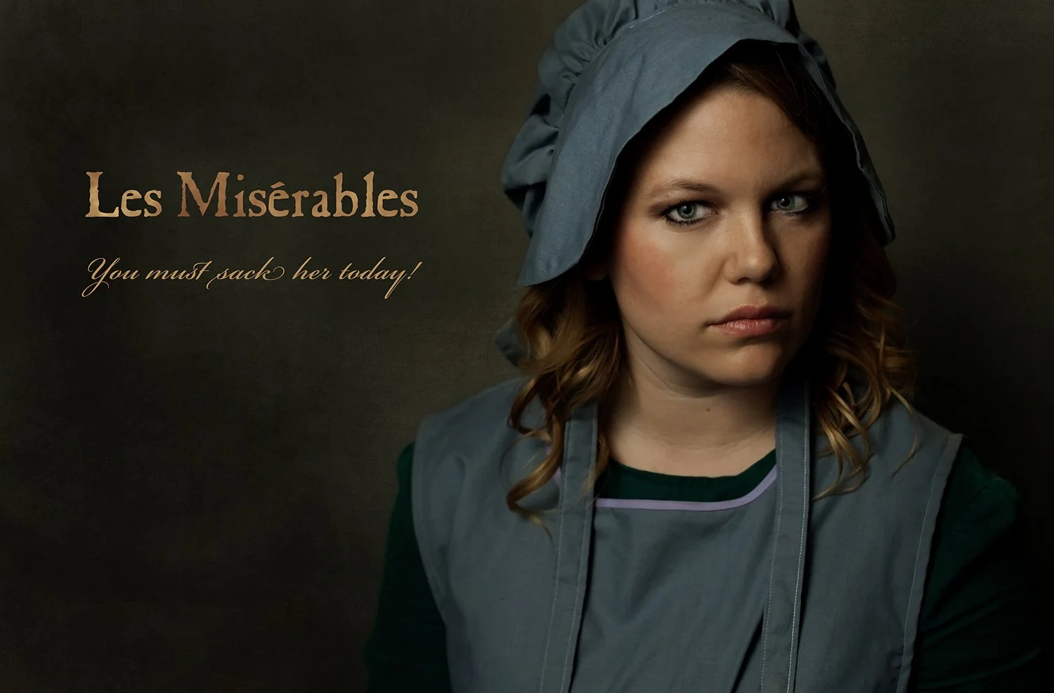 Acting student in Les Misérables costume during audition prep and character development at Hickory Arts in Hickory, NC.