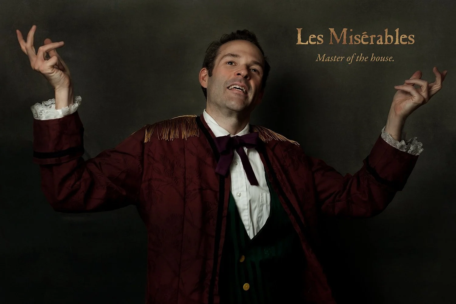 Nathan Crabtree performing in Les Misérables with Hickory Arts in Hickory, NC, reflecting theater performance, acting training, guitar lessons, and creative mentorship.