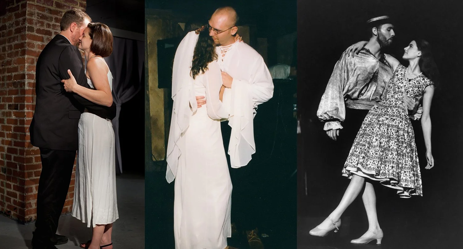 Jeff and Carol Anne Hartman through the years, from their wedding day to musical theatre performances, reflecting a lifelong partnership in the arts at Hickory Arts.