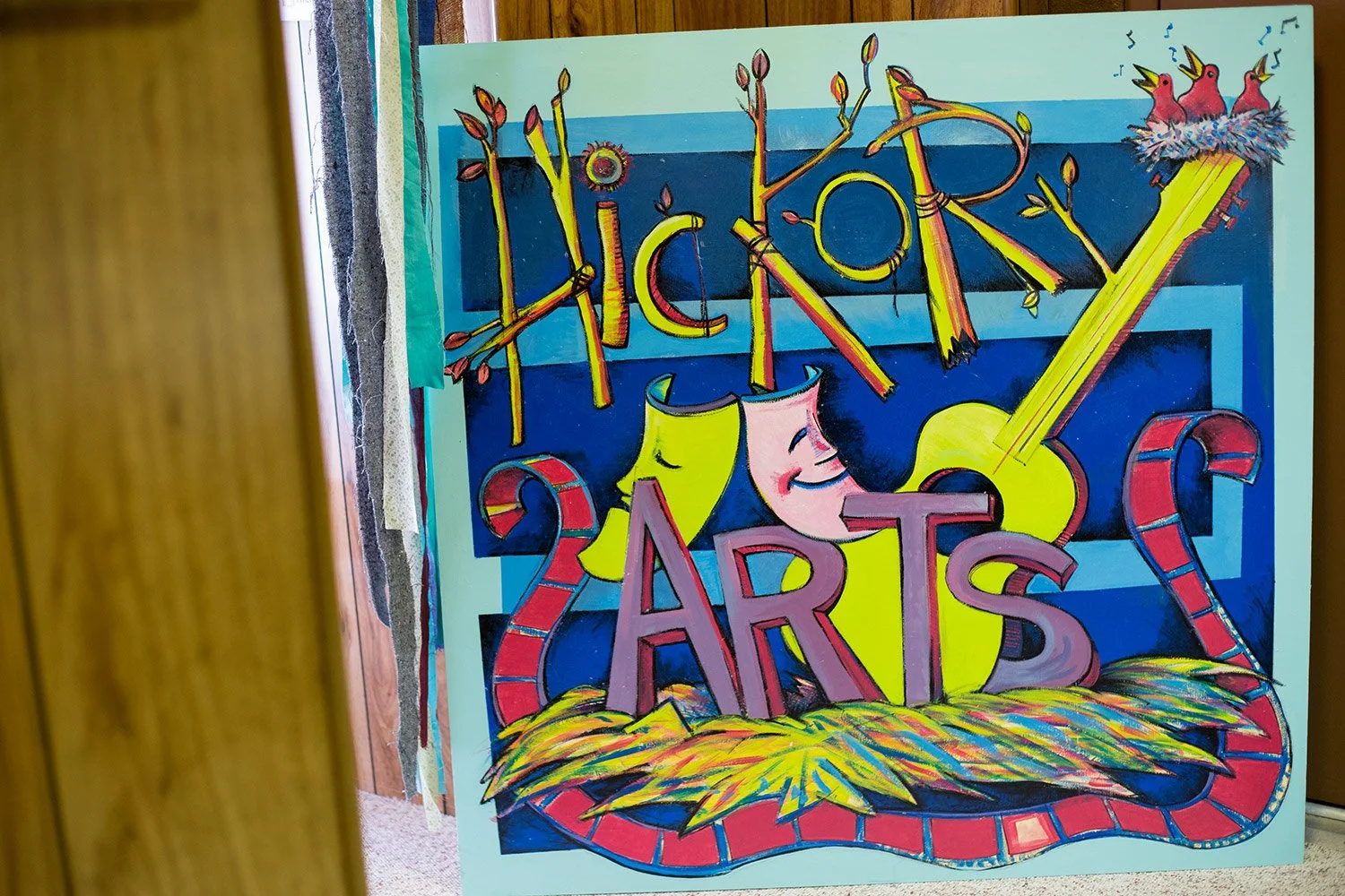 Colorful Hickory Arts painting created by a student and displayed inside the Hickory Arts studio in Hickory, NC.