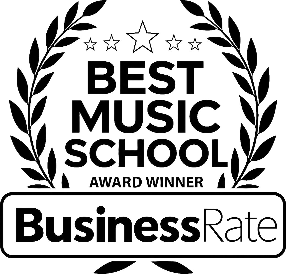 BusinessRate award recognizing Hickory Arts for outstanding customer satisfaction and excellence in music education.