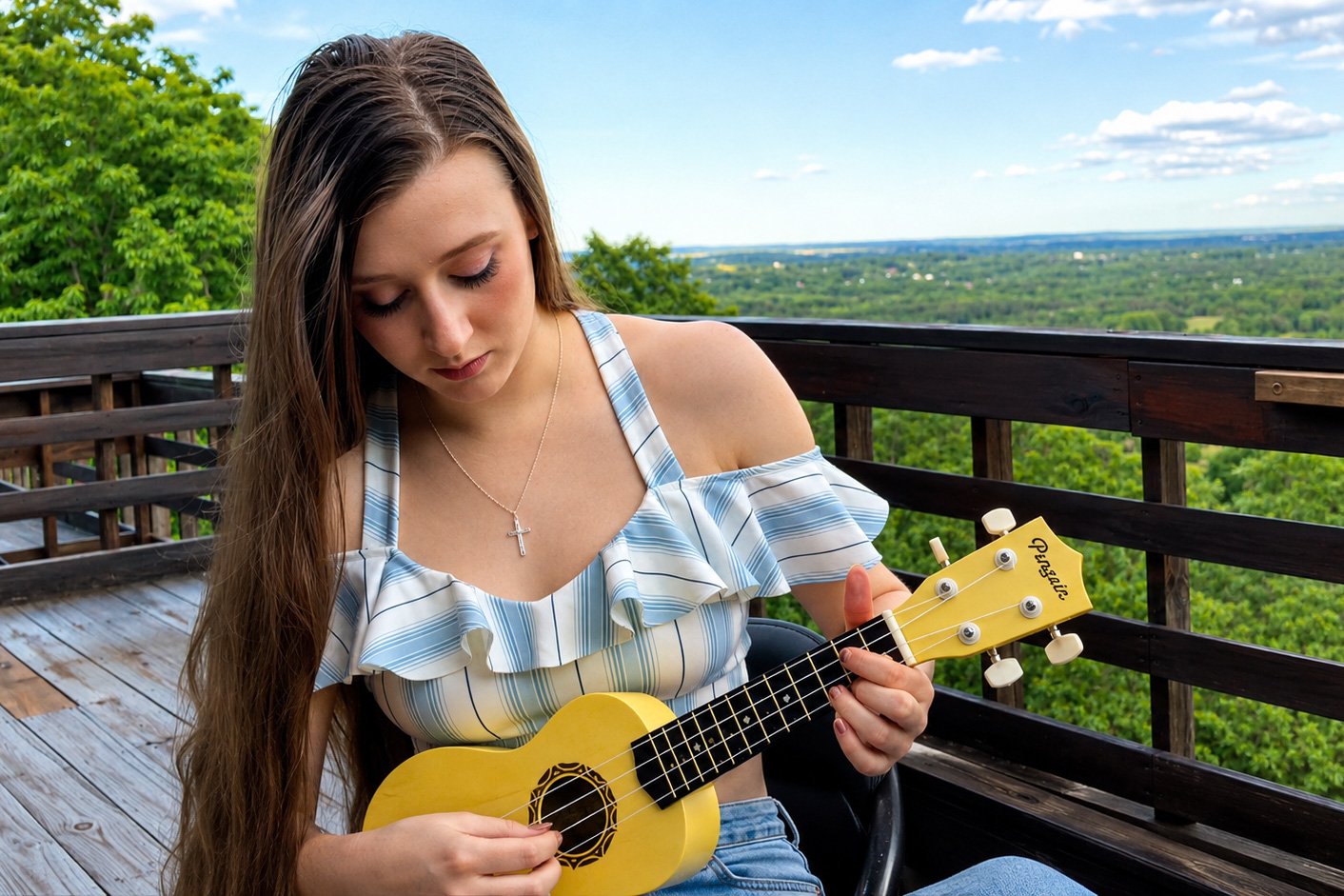 Savannah Spencer performing an original song on ukulele at Hickory Arts, representing personalized ukulele lessons, songwriting, singing, and creative artist development in Hickory, NC.