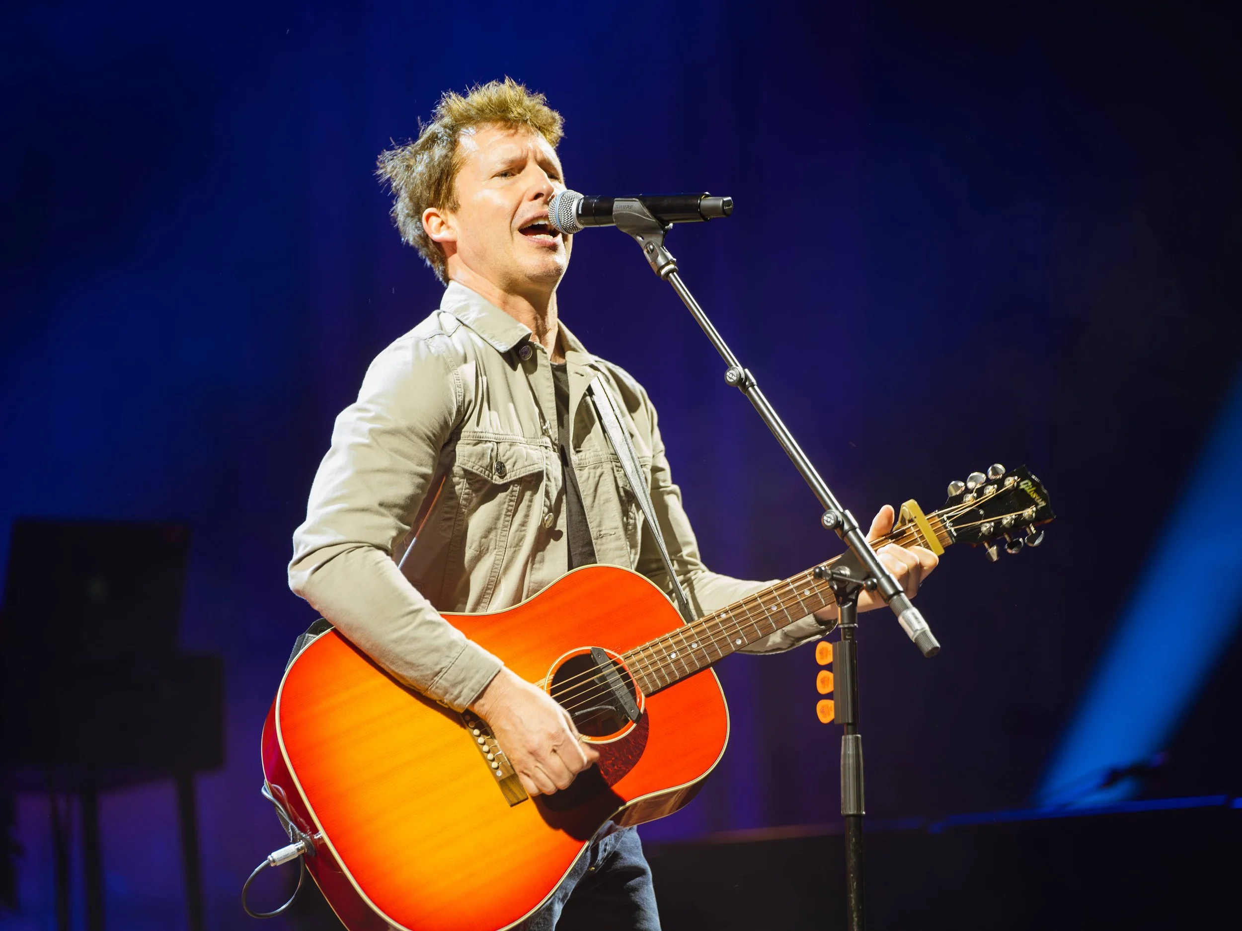 James Blunt singing at the Utilita Arena in Cardiff. 