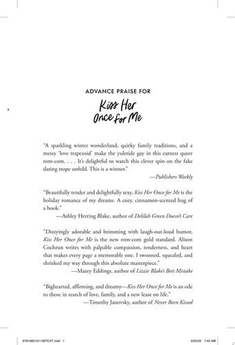 Book cover: Kiss Her Once for Me: A Novel by Alison Cochrun