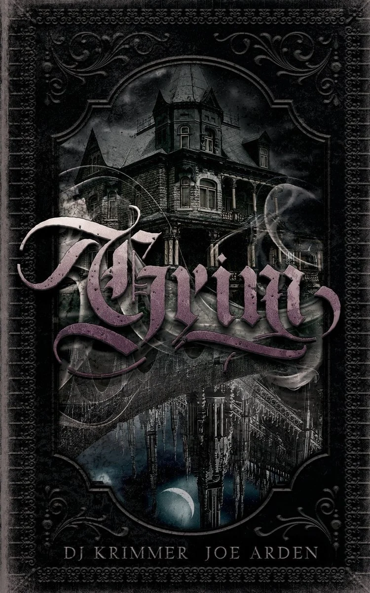 Dark and eerie cover art for a music album titled 'Shadows' featuring a haunted Victorian mansion, swirling fog, gothic architecture, and a moonlit scene with a bridge and dark sky.