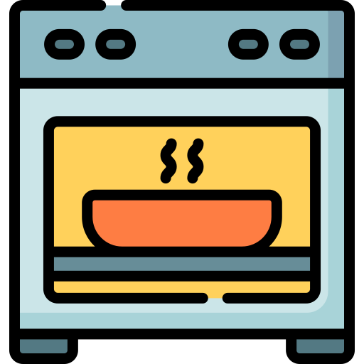 An illustration of a stove with a pot inside, emitting steam.