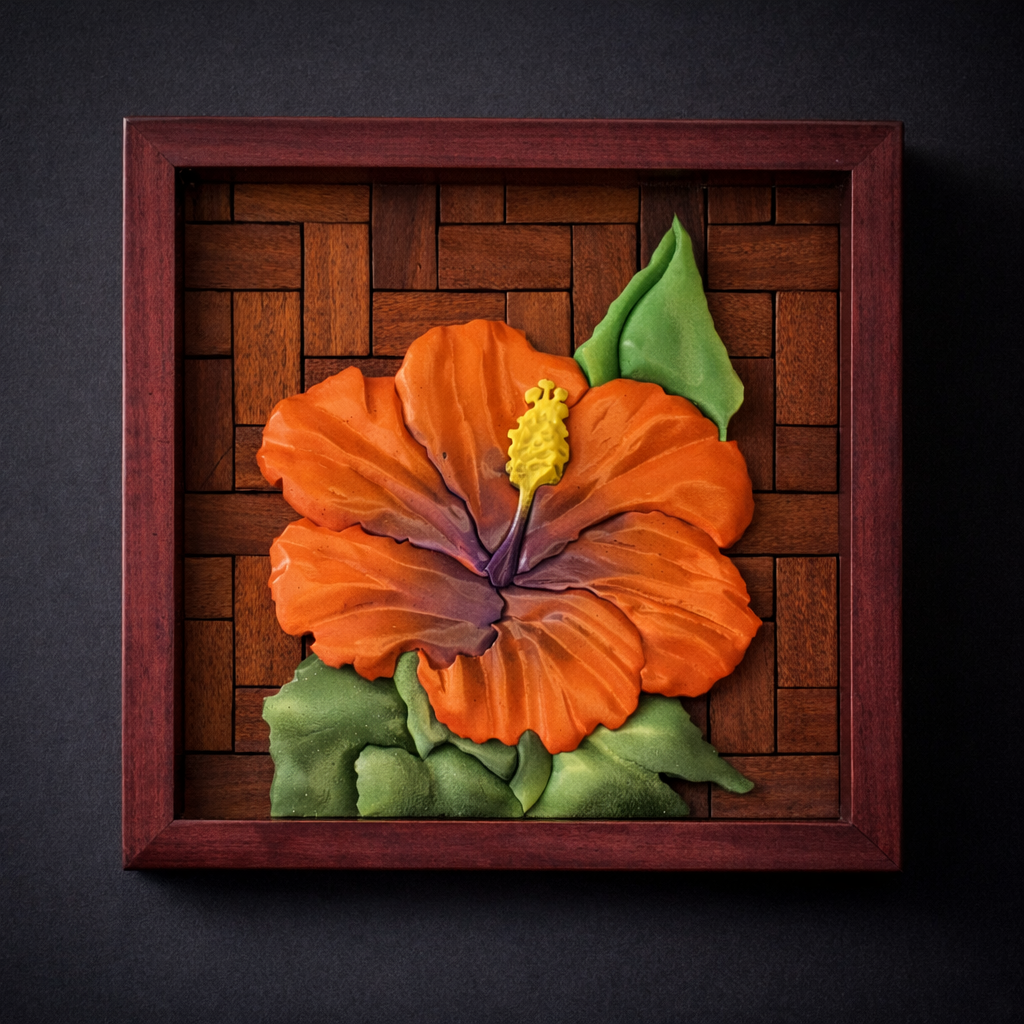 Handcrafted hibiscus on woven wood.png