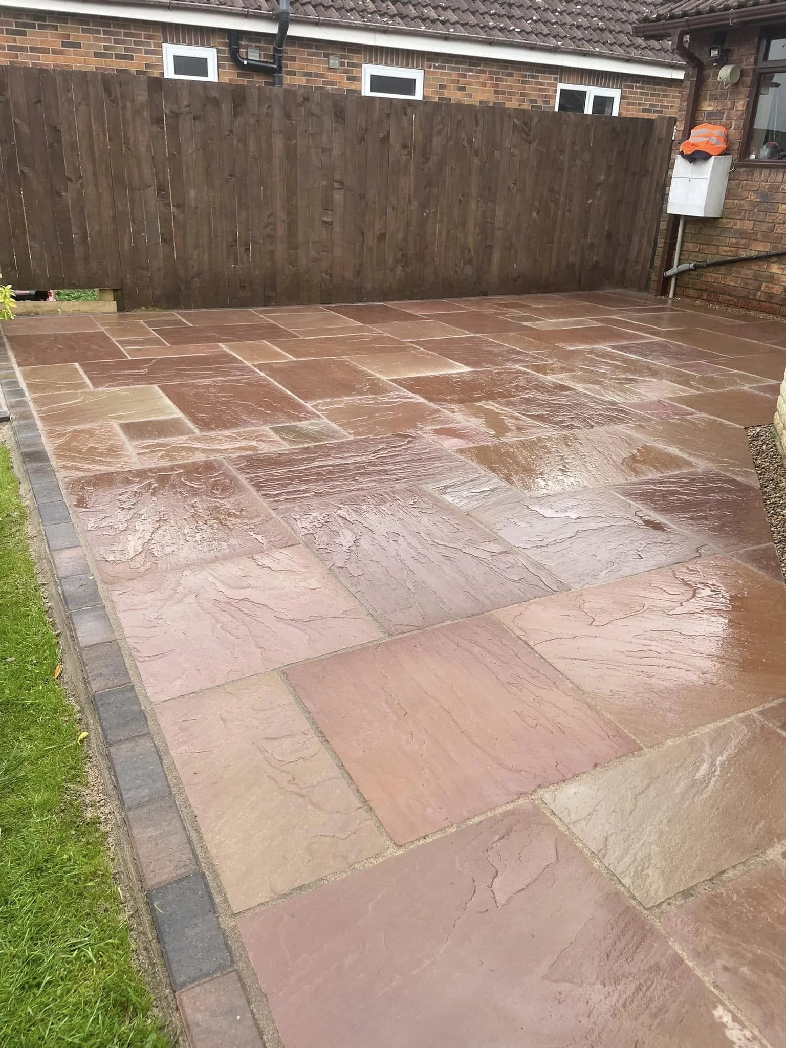 red and brown stone patio
