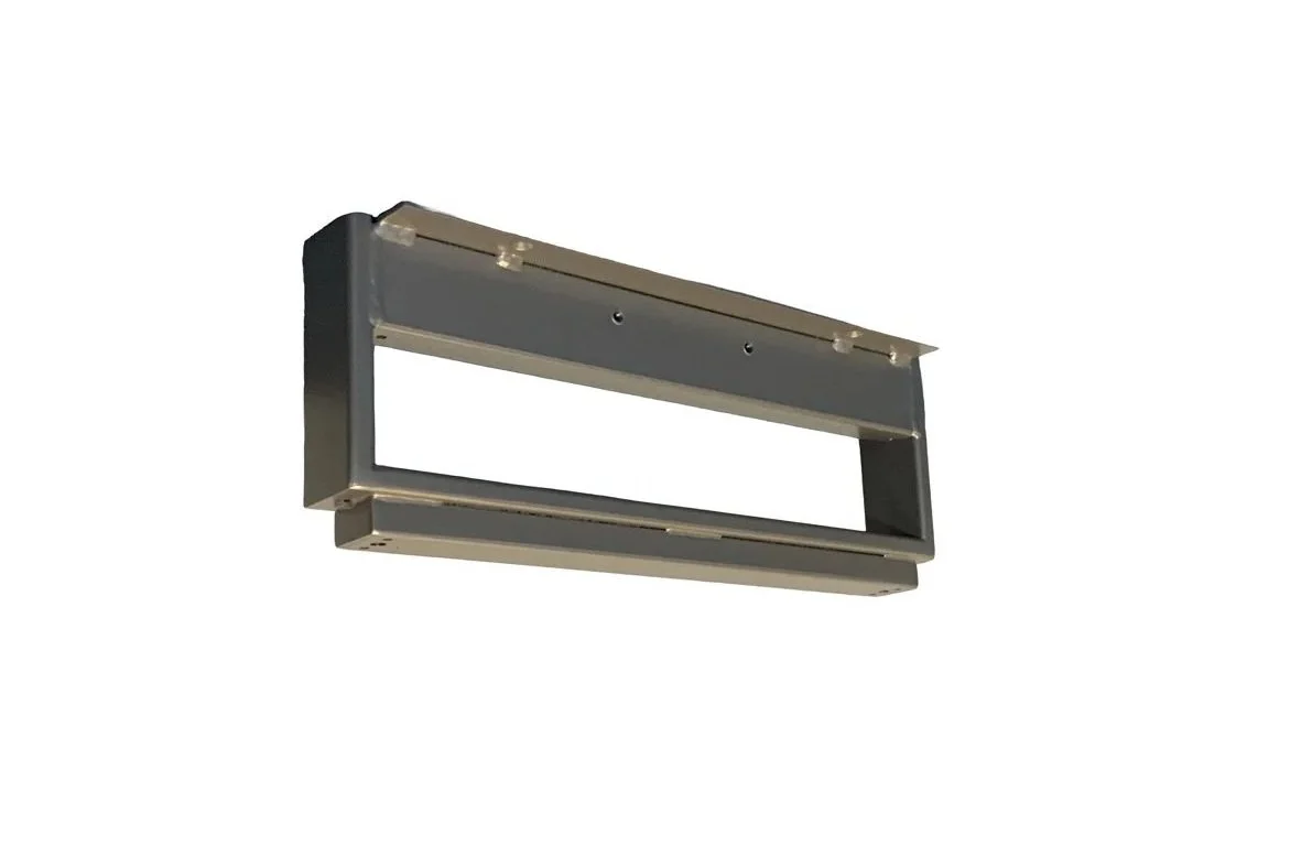 A metal mounting frame with a rectangular cut-out.