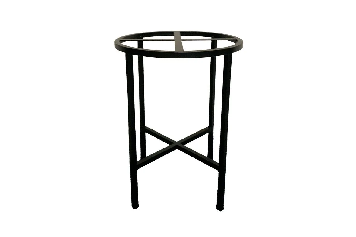 Black metal tabletop with a round top.