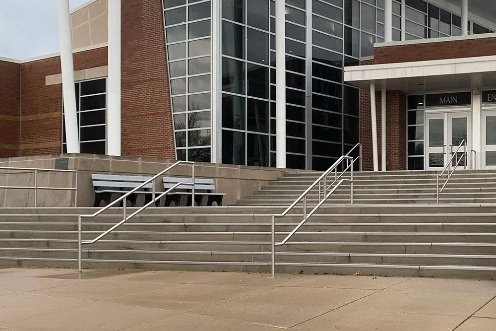 Exterior silver handrails 