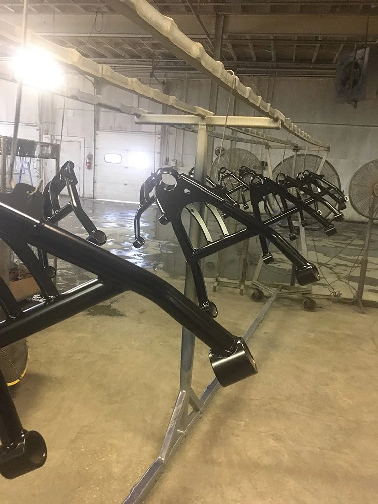 Black metal powder coated frames.