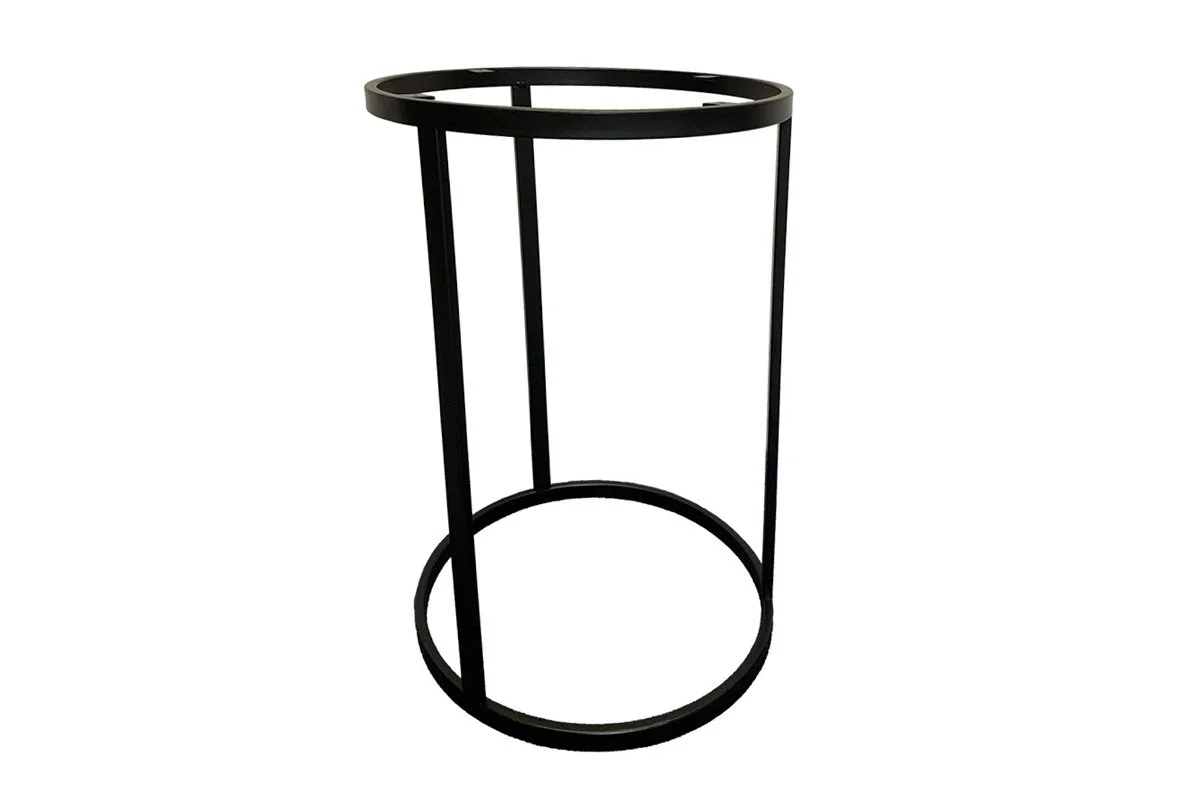 Black metal stand with a circular top.