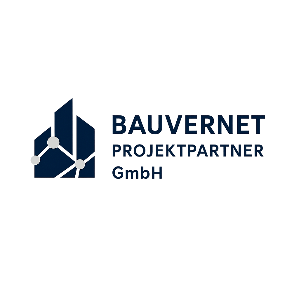Logo for Bauernet Projektpartner GmbH, featuring a stylized building outline with interconnected nodes and text in dark blue.