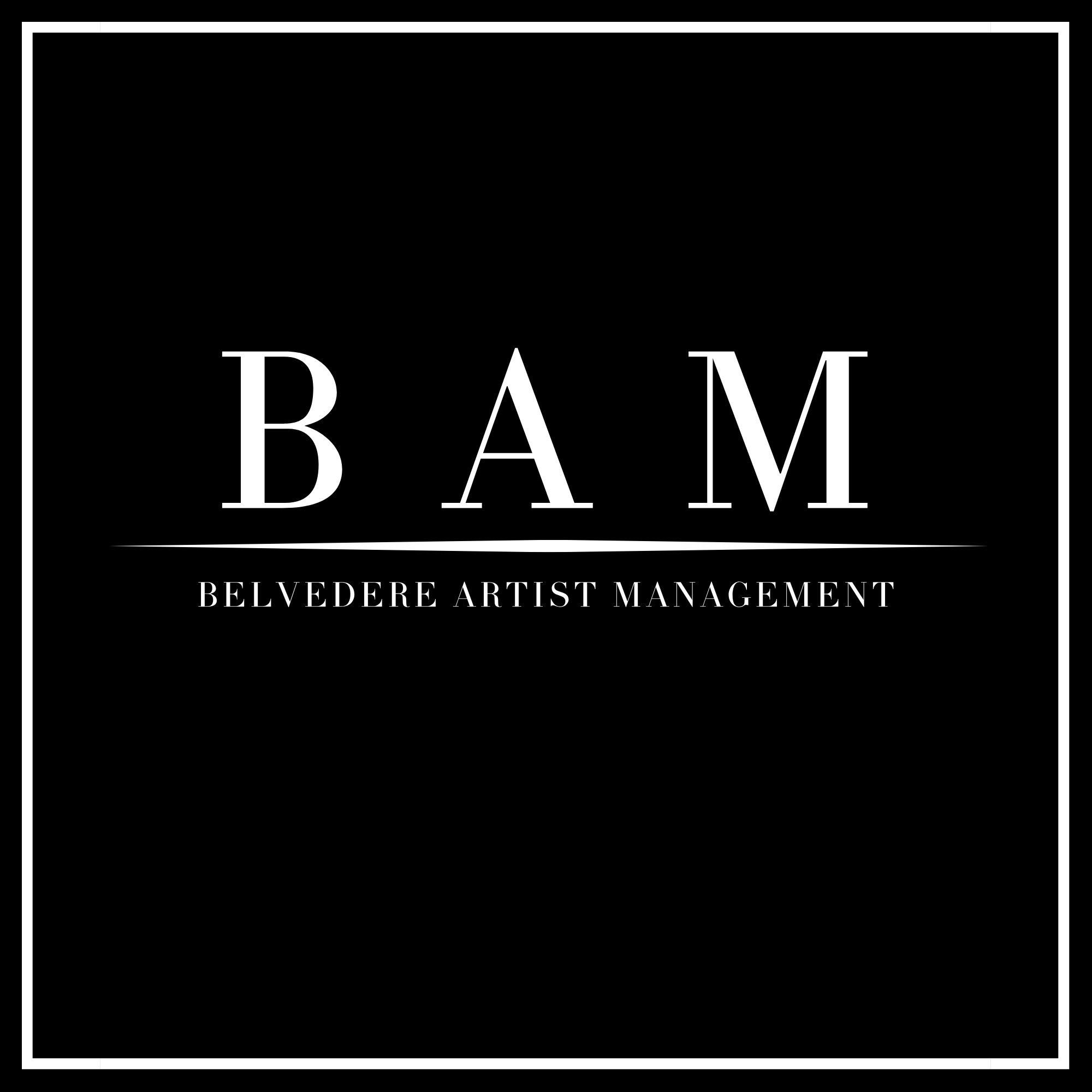 Black square logo with white text reading 'BAM' and 'BELVEDERE ARTIST MANAGEMENT' underneath, separated by a thin horizontal line.