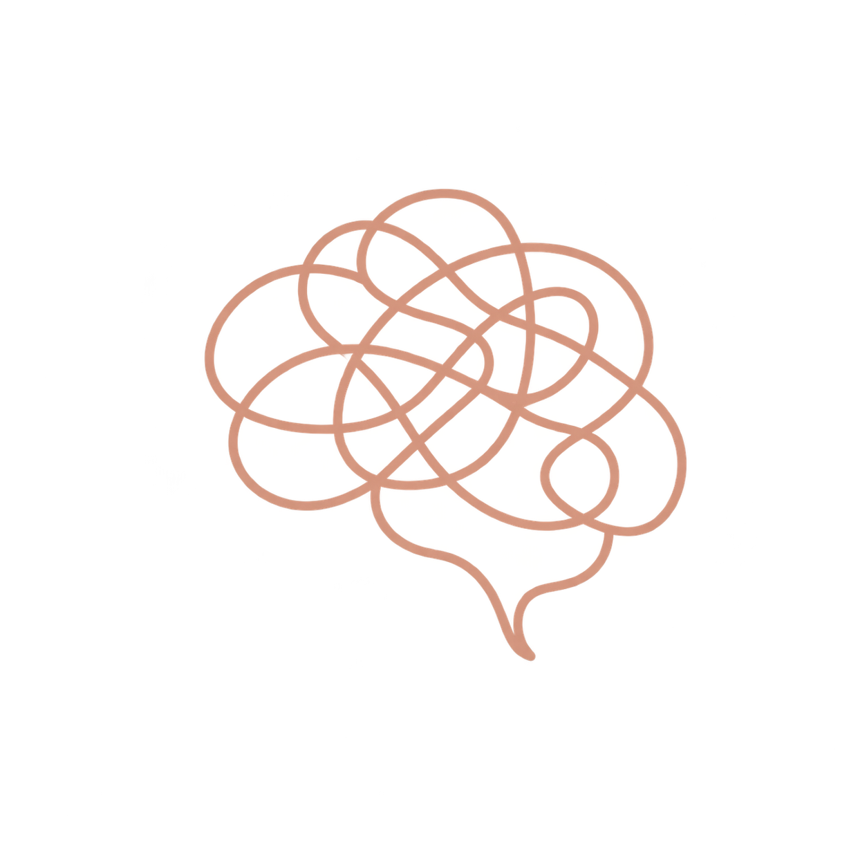 Illustration of a human brain with the outline filled by random interconnected loops resembling tangled lines.