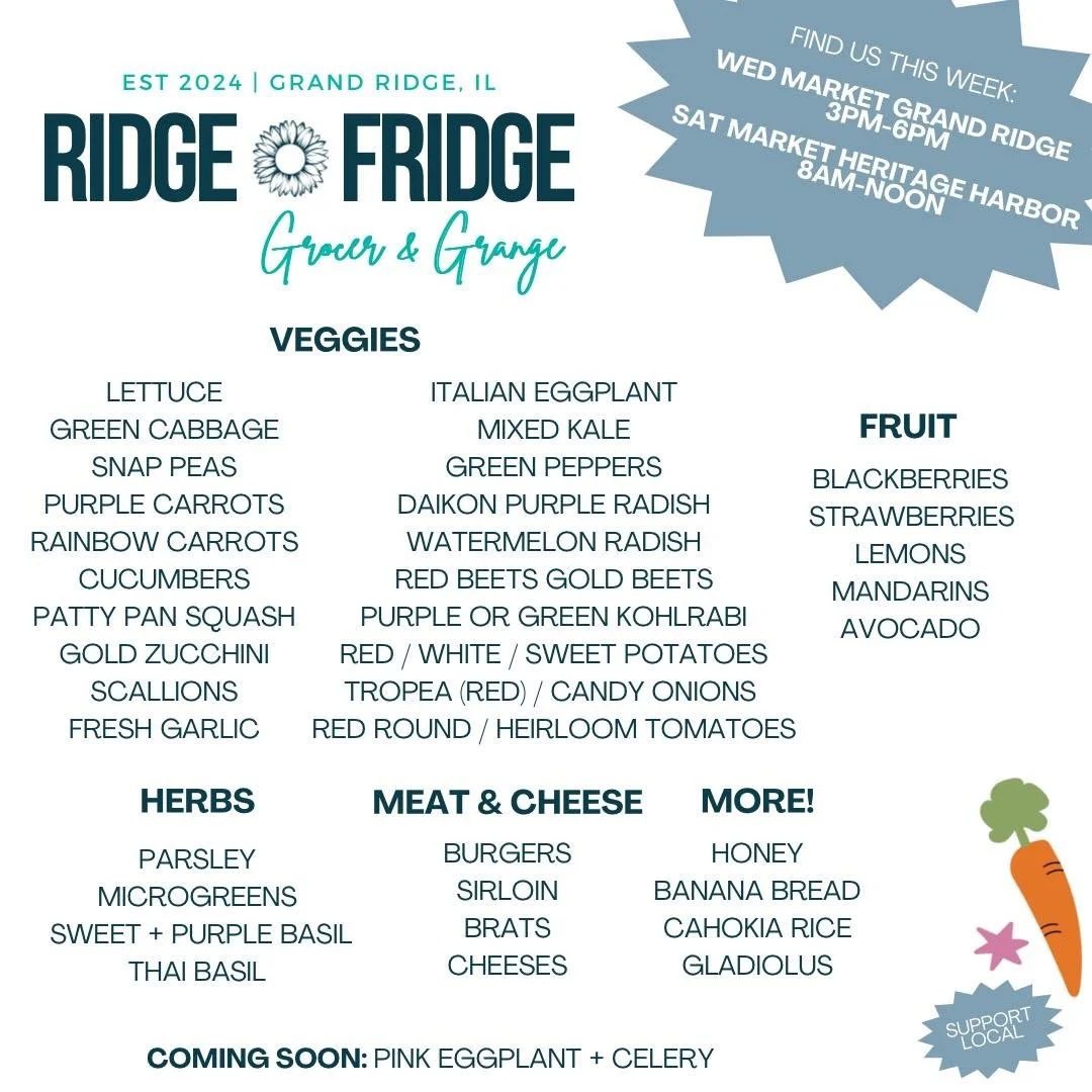 Check out what&rsquo;s fresh this week! 🌱🥔🥕🍅🧅🧄 

Get your organic groceries and shop with us during our two markets this week:

Wednesday 3pm-6pm in Grand Ridge

Saturday 8am-noon our at Heritage Harbor 

#supportlocal #organic #naturalfoods #c
