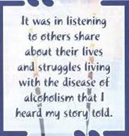 Close-up of a handwritten note about listening to others share their struggles with alcoholism.