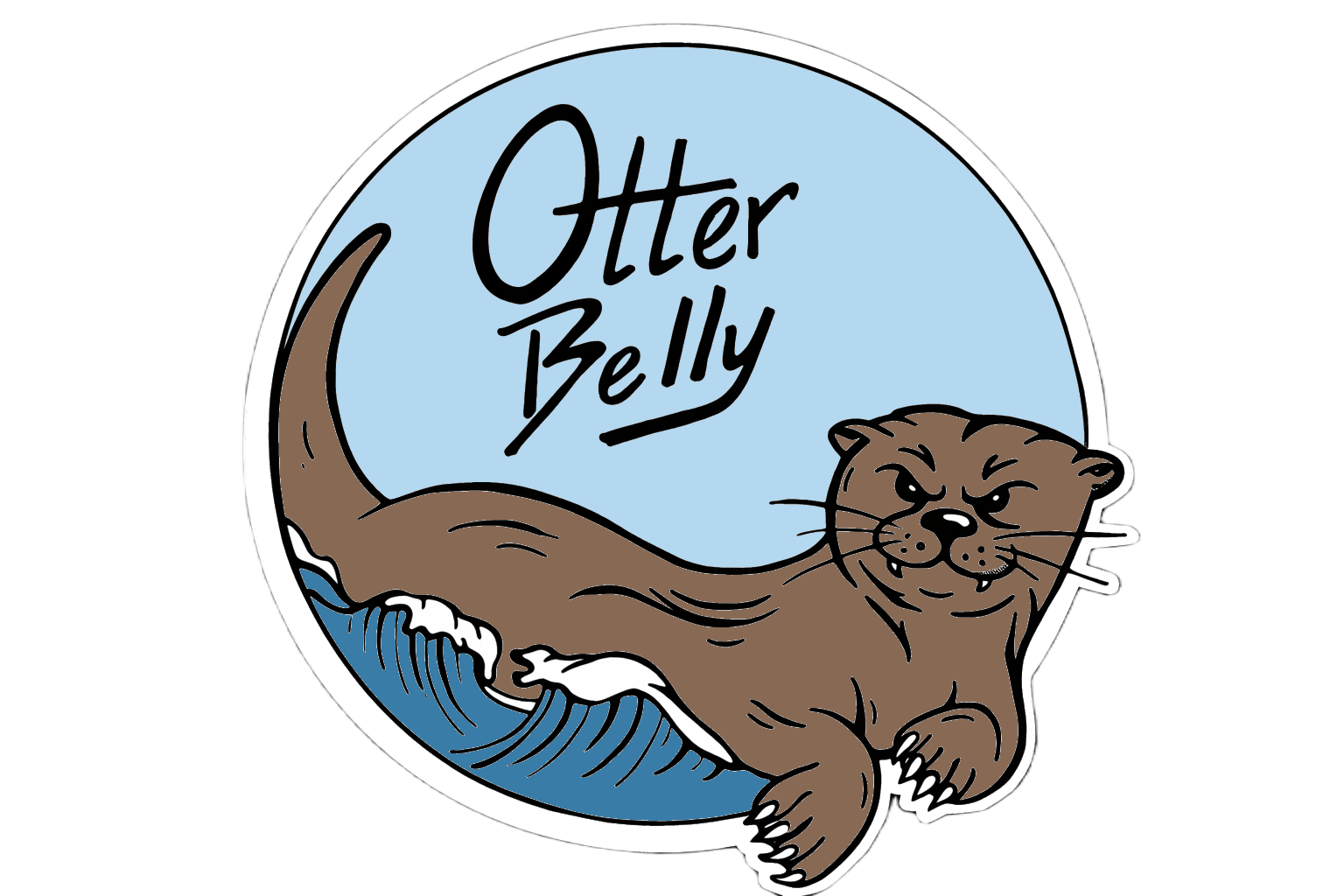 Logo for Otter Belly featuring a cartoon otter with a mischievous expression on a circular background with the text "Otter Belly".