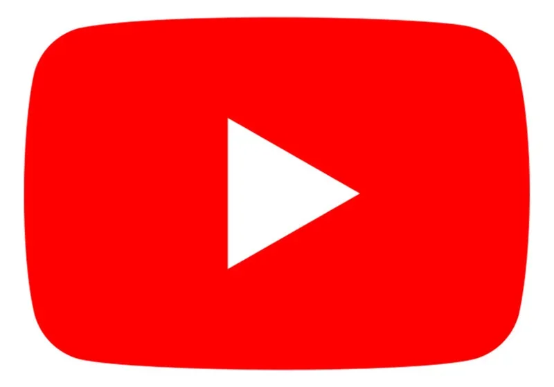 YouTube logo with a red rounded rectangle and a white play button in the center.