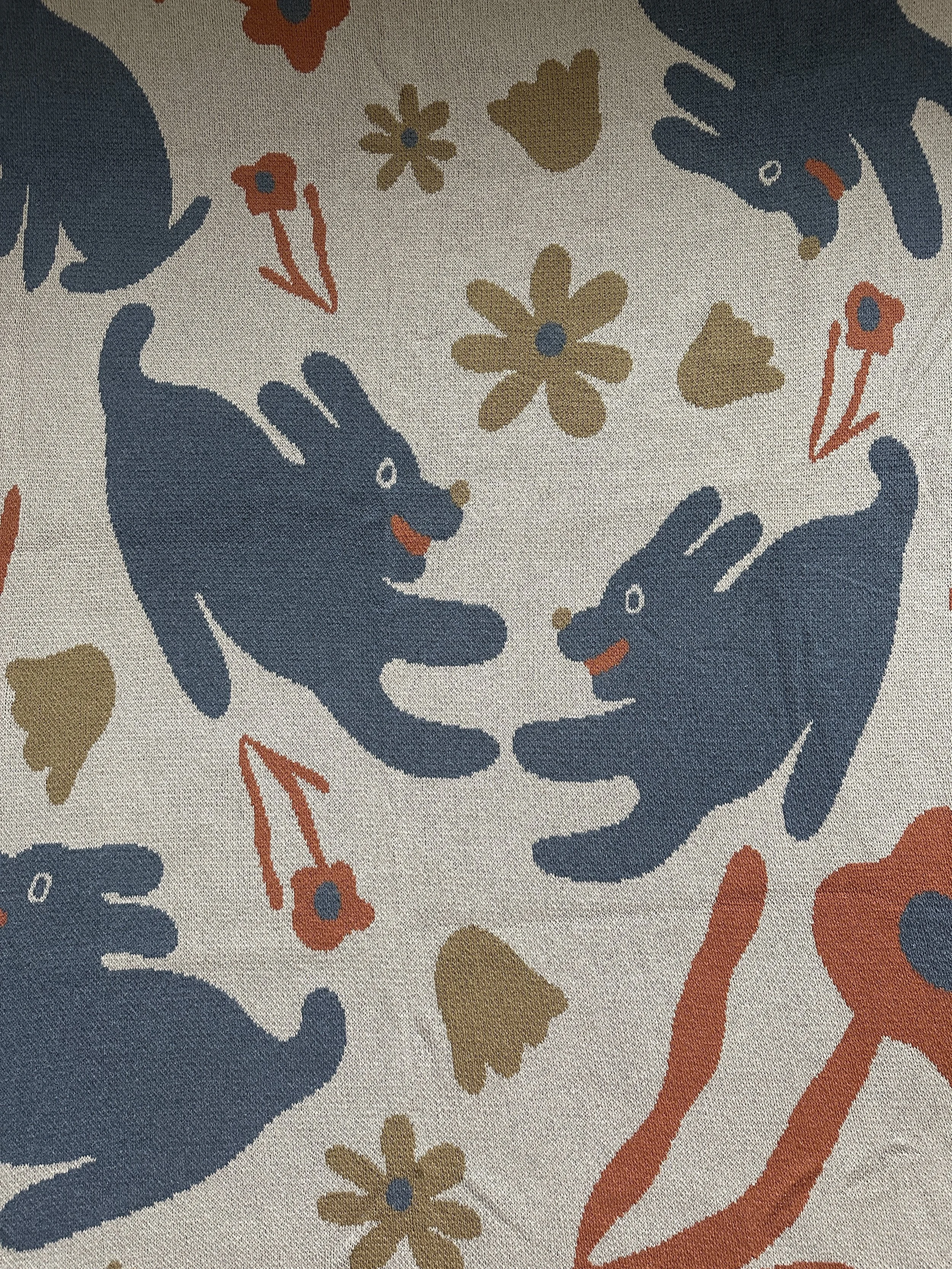 Field of Dogs Yellow Flower Blanket