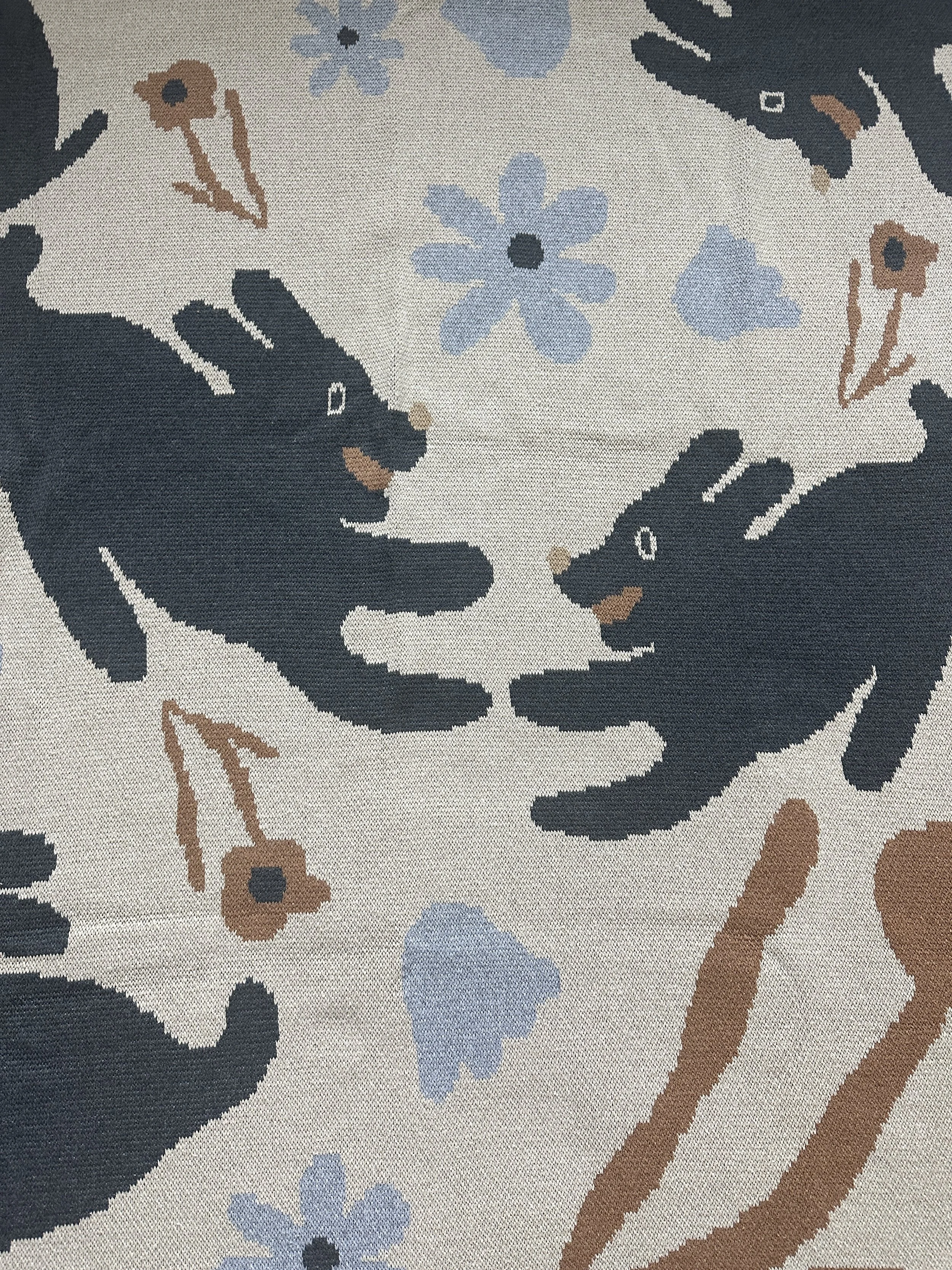 Field of Dogs Blue Flower Blanket