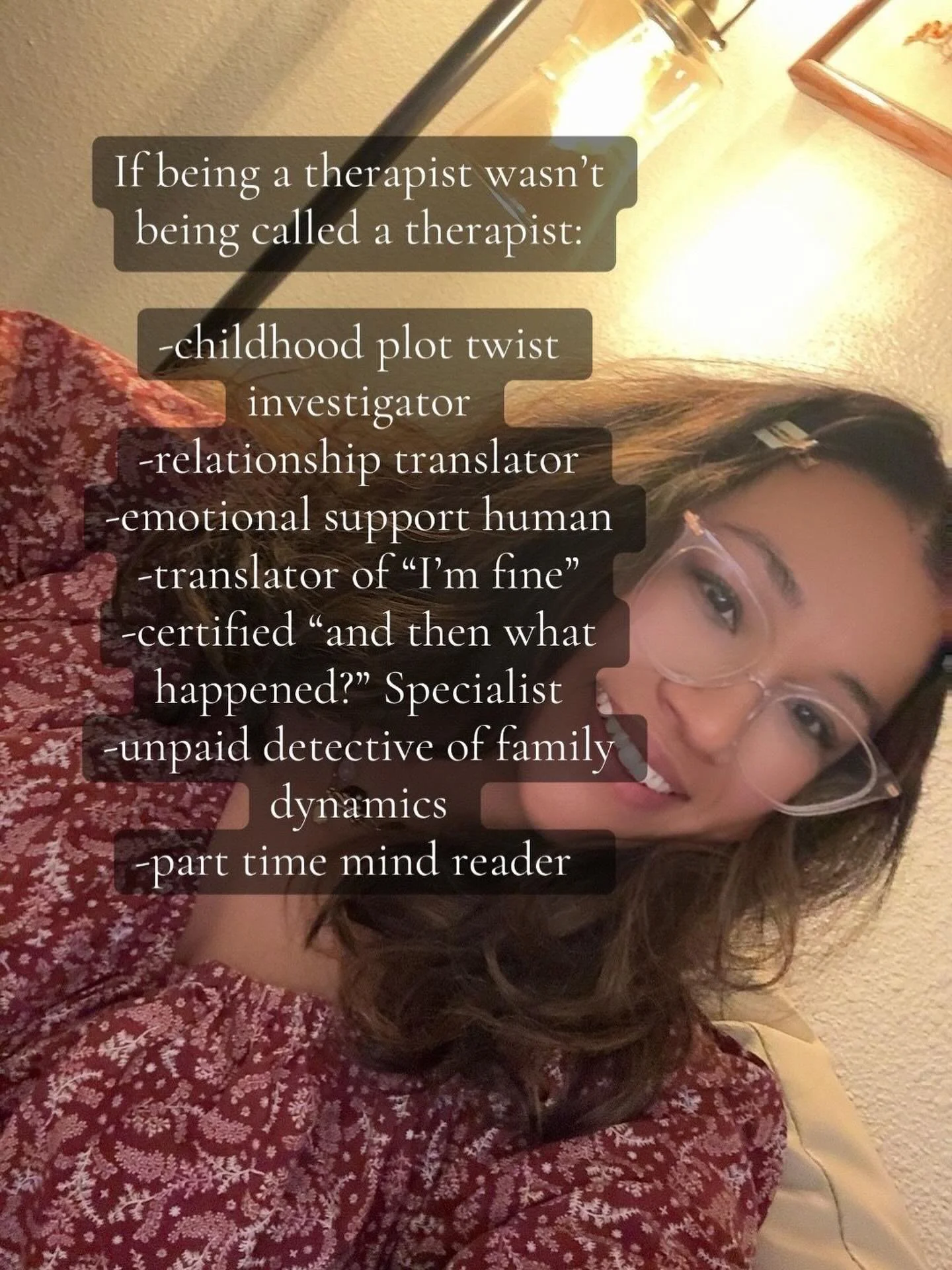 If therapists got more honest job titles&hellip; 😄

We&rsquo;re often thought detectives, emotional translators, pattern noticers, and professional &ldquo;tell me more about that&rdquo; specialists all rolled into one.

Therapy can feel less like fi