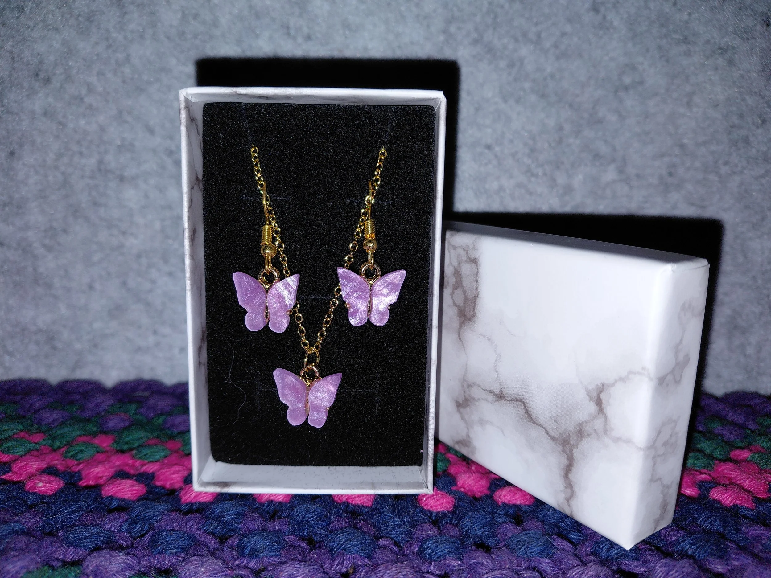 Butterfly Drop Earrings & Pendant Set, Gold Plated
