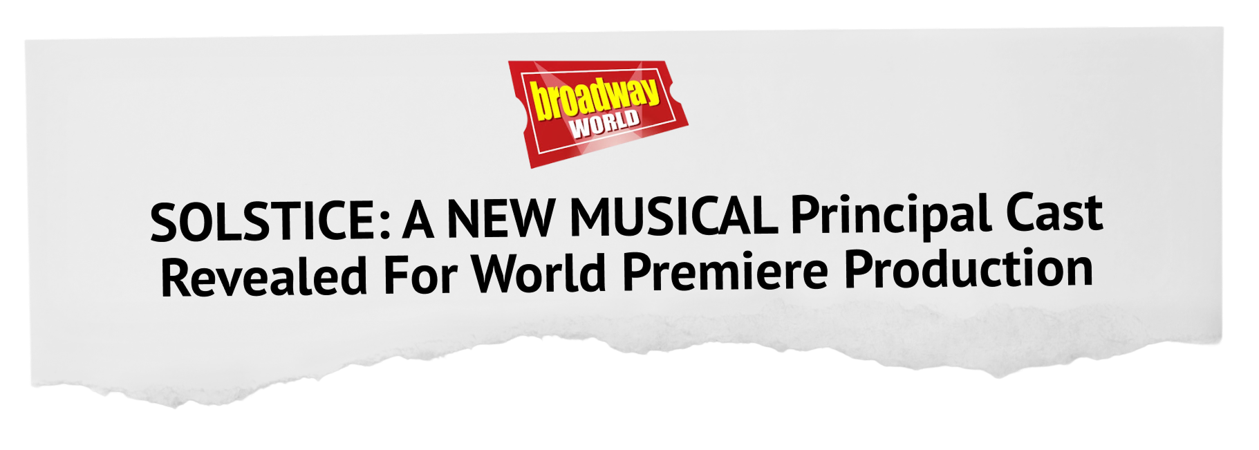 A newspaper headline announces the cast of the musical 'Solstice' for a world premiere.