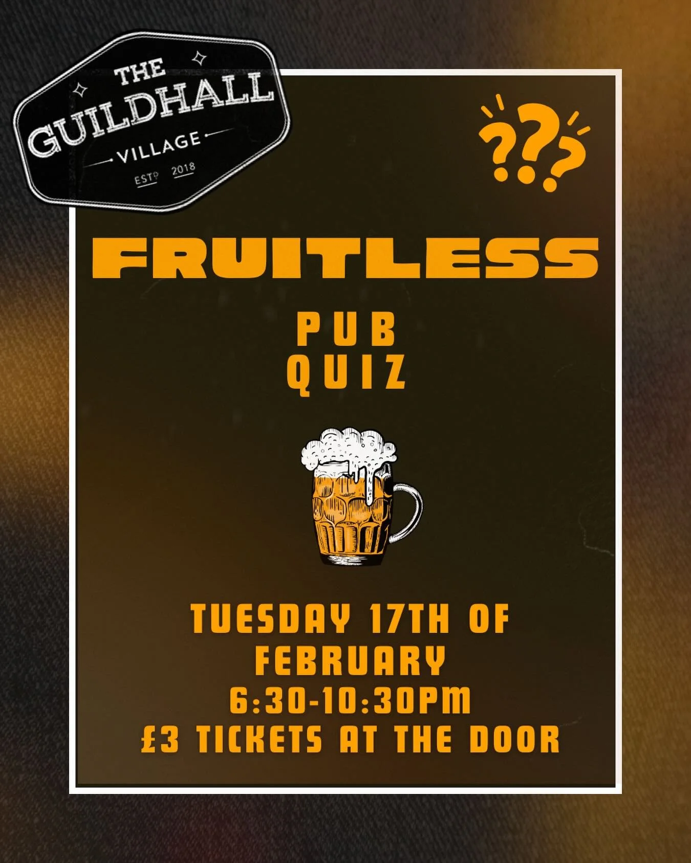 Come join us on Tuesday 17th February at Guildhall Village Pub for our film&rsquo;s pub quiz fundraiser 🍺📝

There&rsquo;s lots of fun to be had and prizes to be won so if you want to support our film, come down for a great night! Tickets are &pound