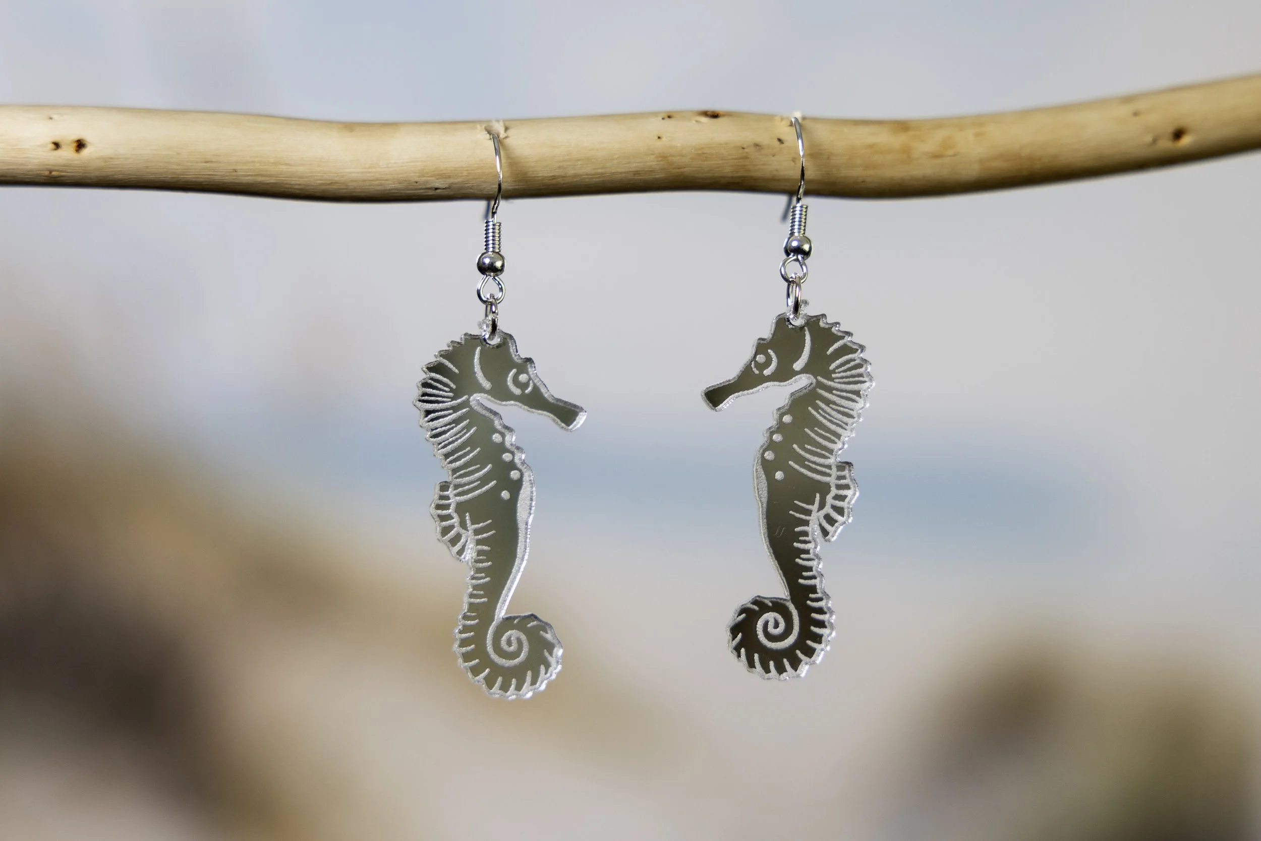 Silver Seahorse Earrings - Mirror