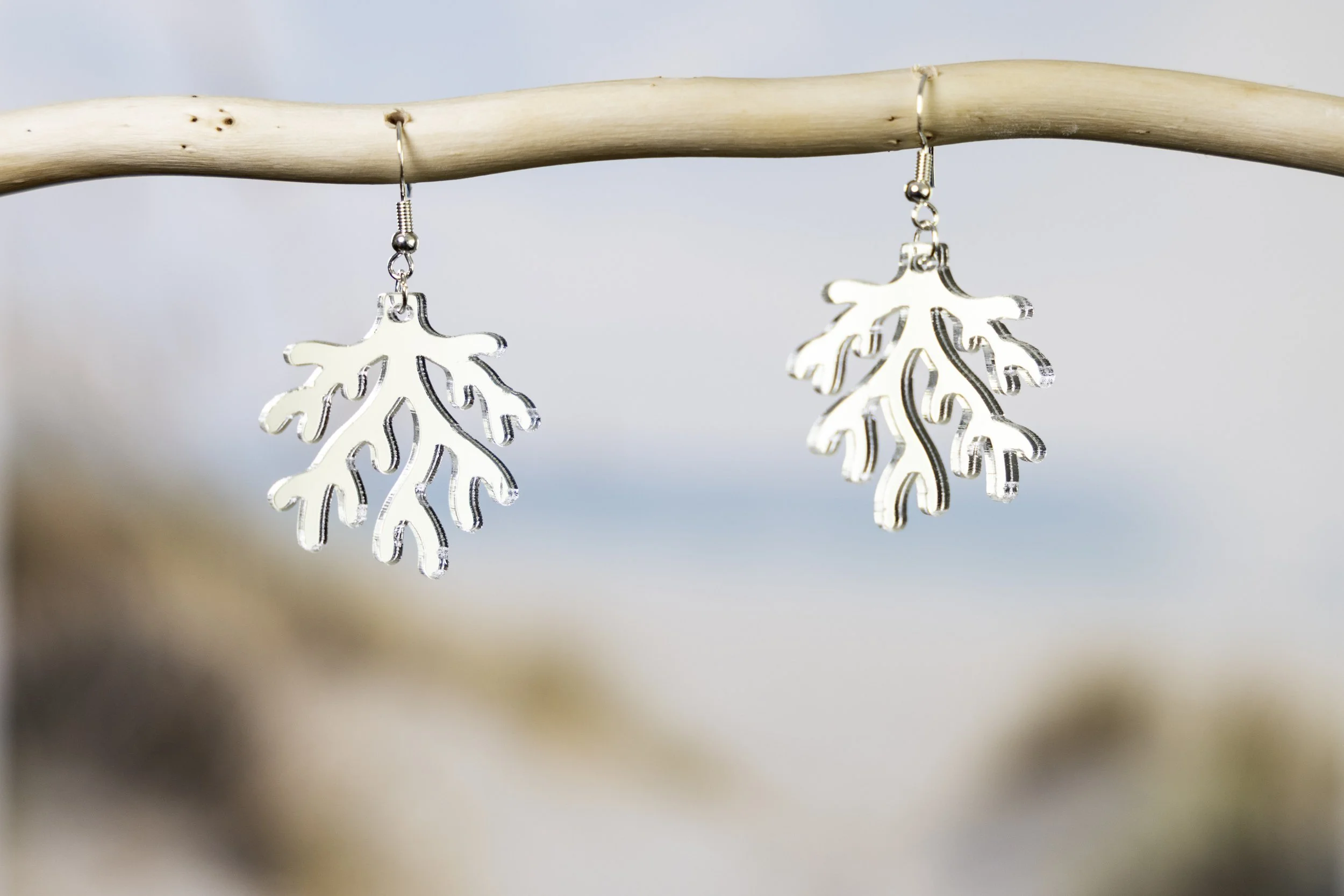 Silver Coral Earrings - Silver Mirror