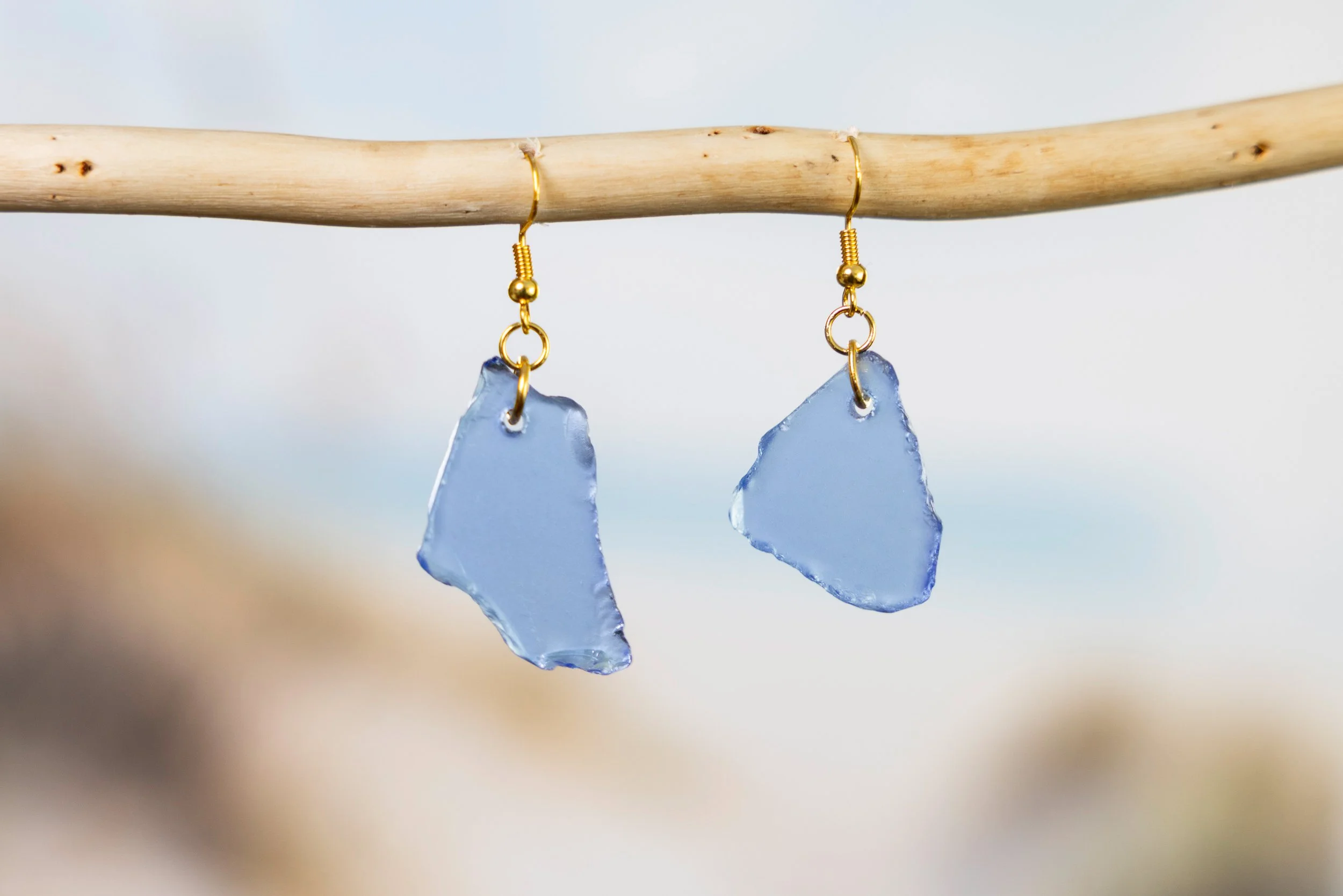 Sea Glass Earrings - Azure Blue