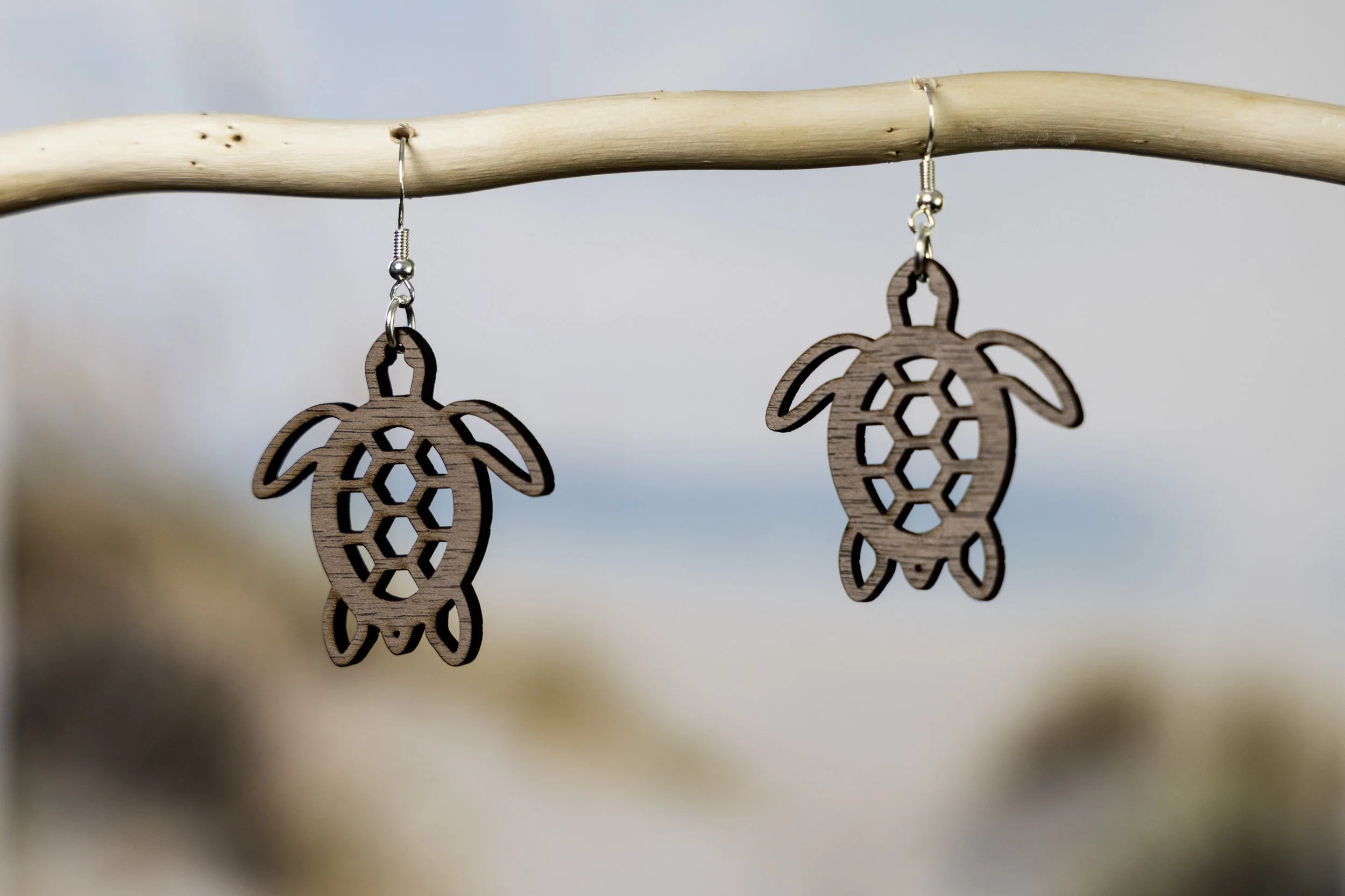 Sea Turtle Earrings - Walnut