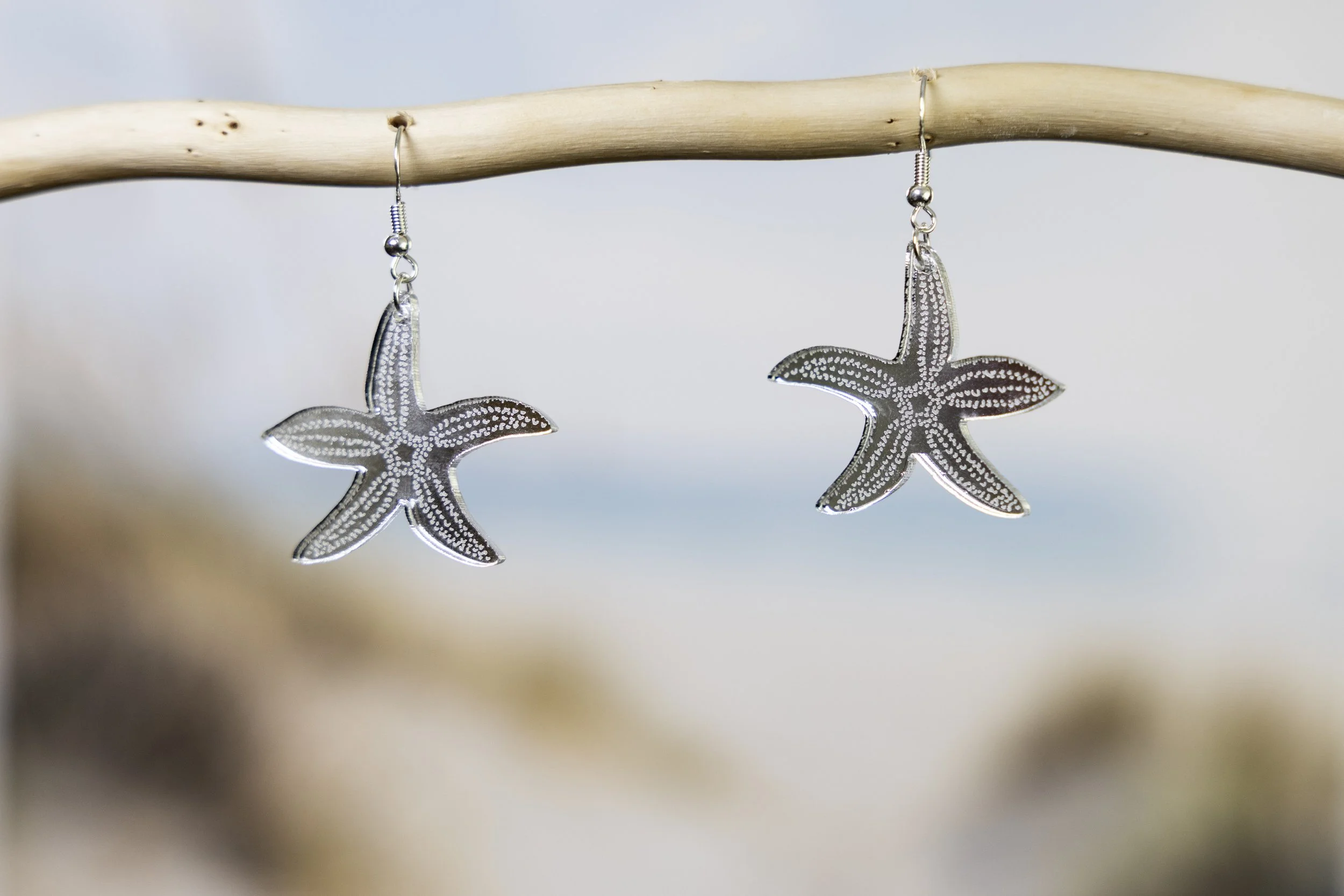 Silver Small Starfish Earrings - Silver Mirror