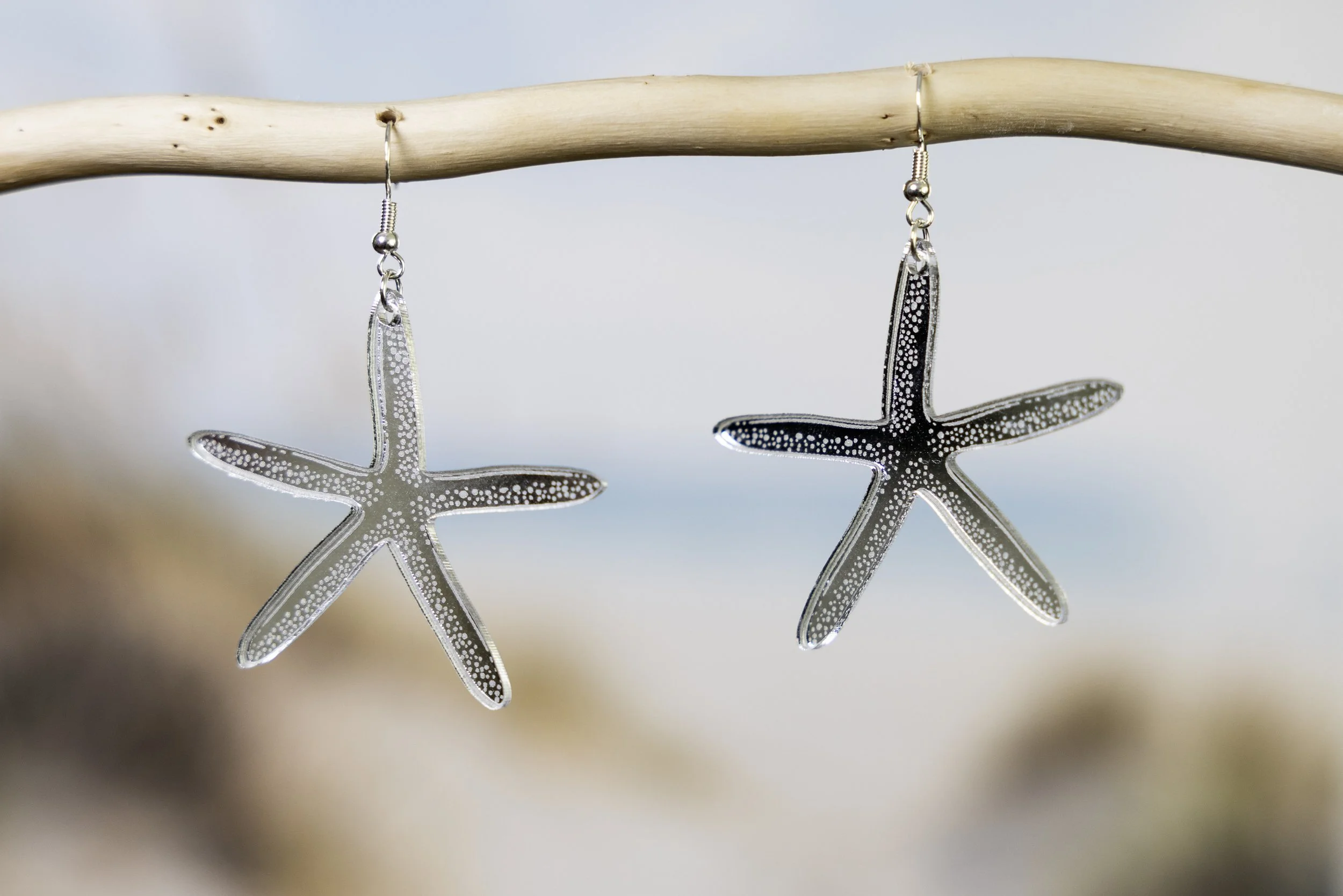 Silver Starfish Earrings - Silver Mirror