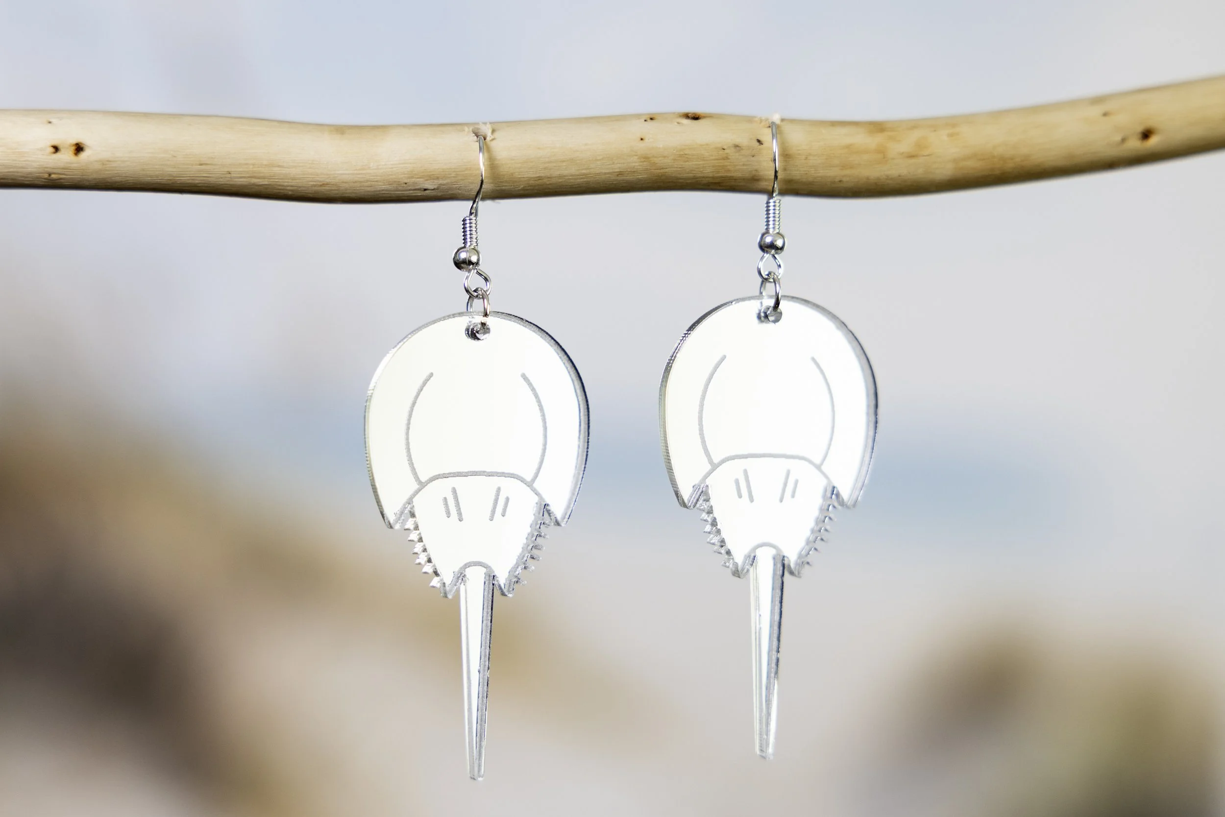 Silver Horseshoe Crab Earrings - Mirror