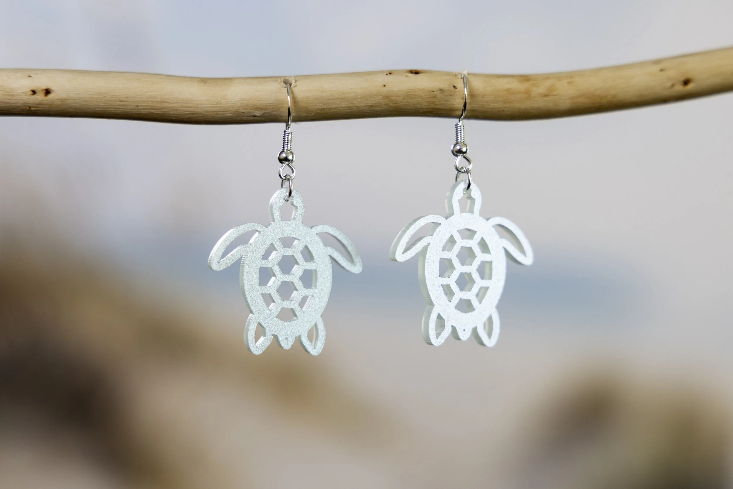 Sea Turtle Shimmer Earrings- Blue/Green Glitter