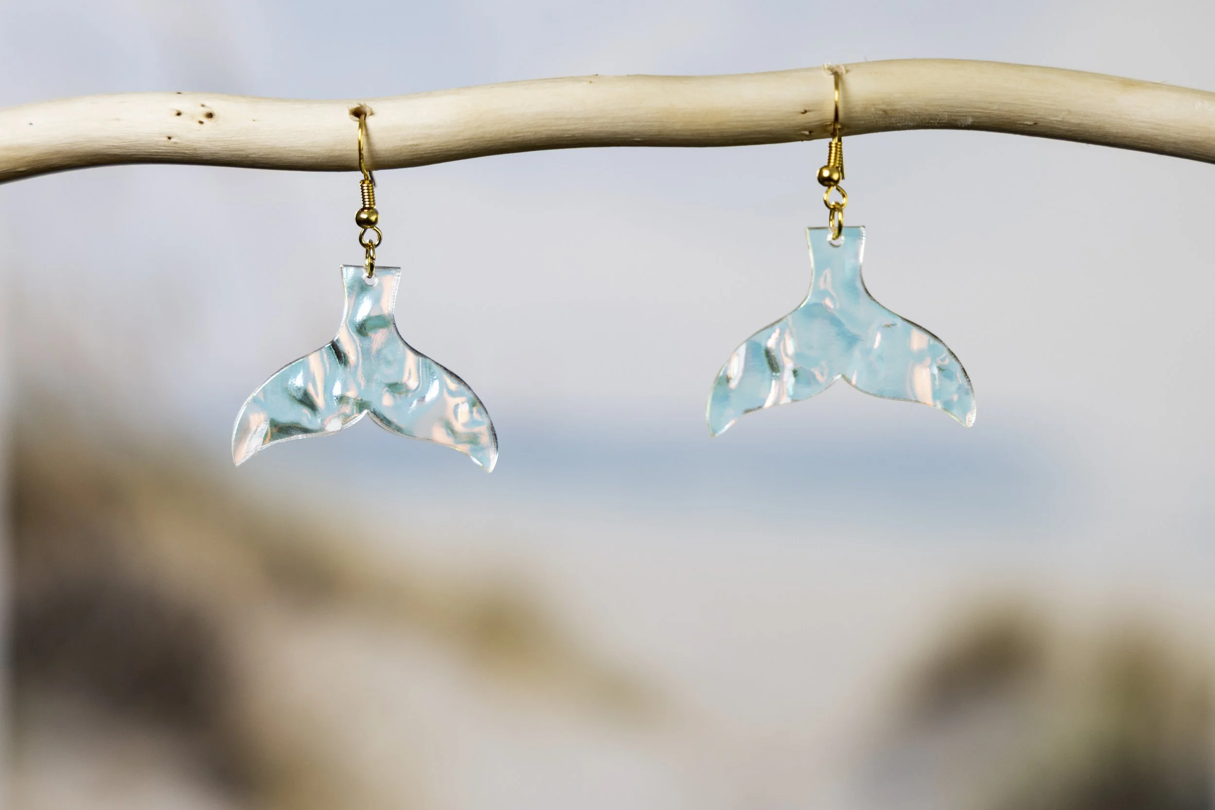 Whale Tail Earrings - Iridescent Water Ripple