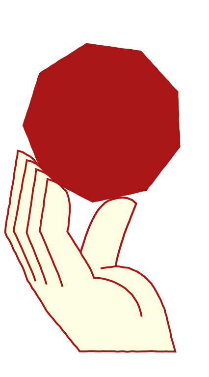 Illustration of a hand holding a red octagonal stop sign.