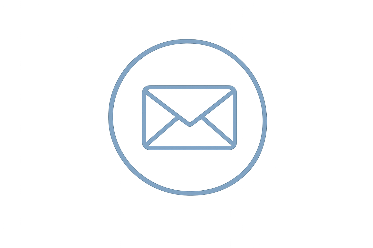 Neon outline of an envelope icon inside a circle, symbolizing email or messaging.