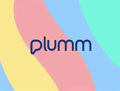Colorful background with the word 'plumm' in lowercase blue letters.