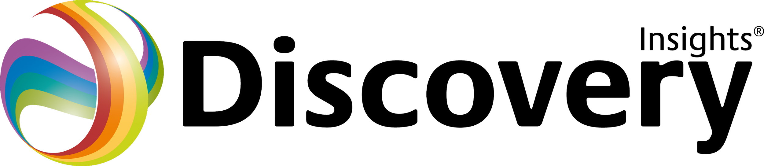 A colorful, stylized globe with rainbow-colored bands, next to the text 'Insights Discovery' in black, modern font.