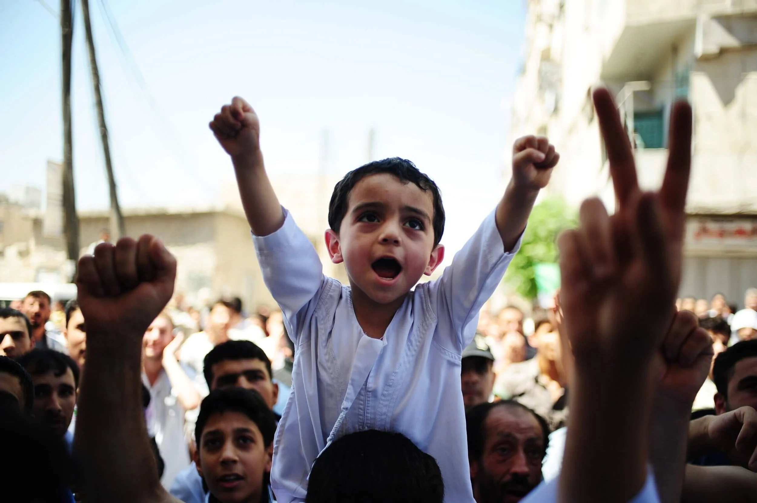  ALEPPO: August 3rd 2012: In areas liberated by the Free Syrian Army, protestors took to Aleppo's streets to demonstrate against the Assad regime, following Friday prayers. (Photo by Ayman Oghanna) 