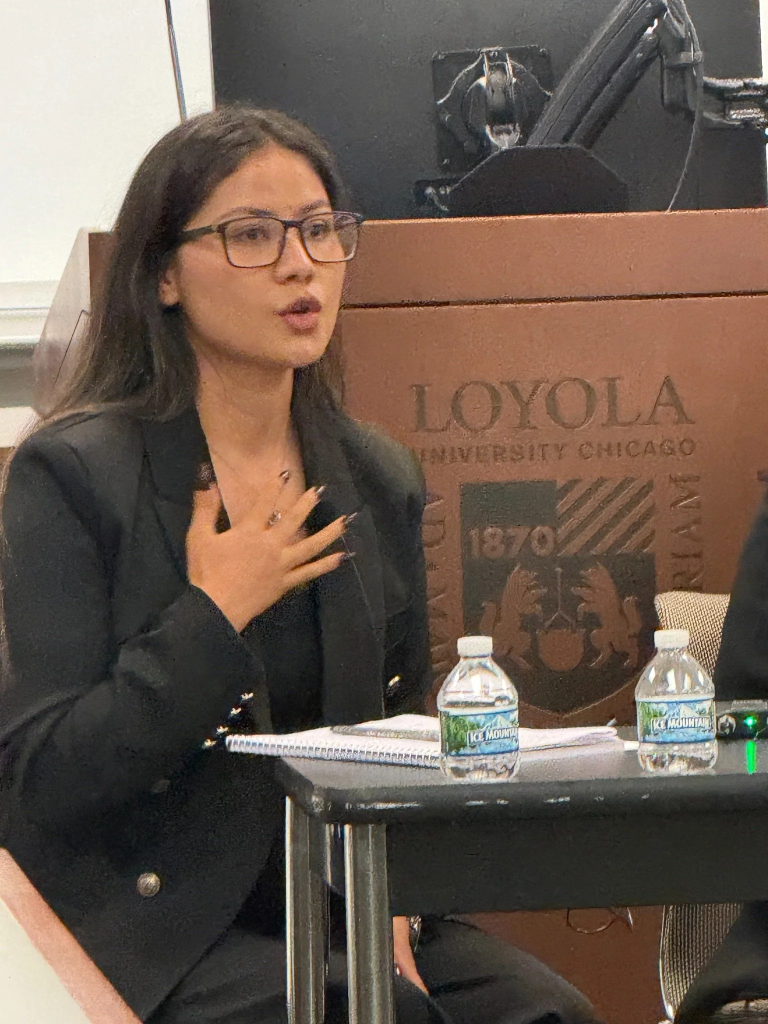A panelist speaks during The Sharp Edge of Peace event at Loyola University Chicago School of Law, September 2026.