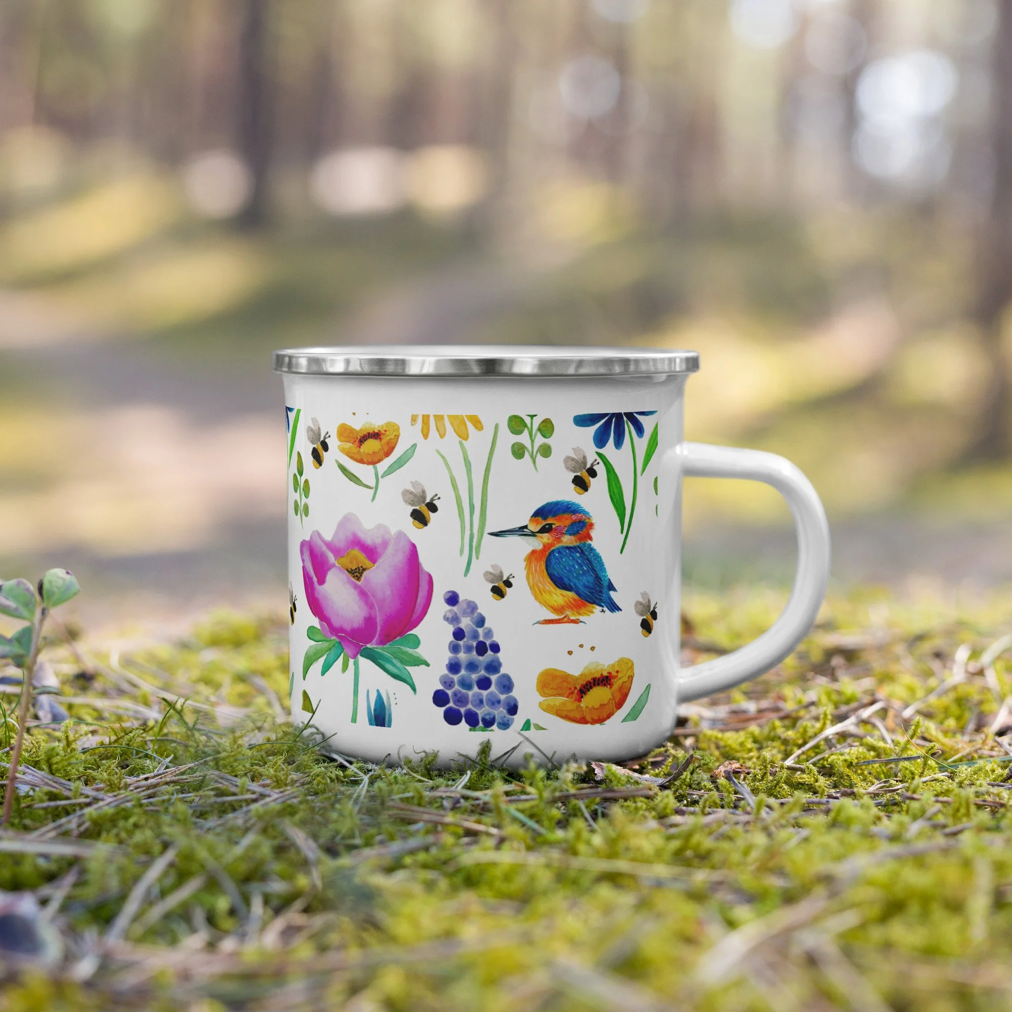 Kingfishers & Wildflowers Enamel Mug