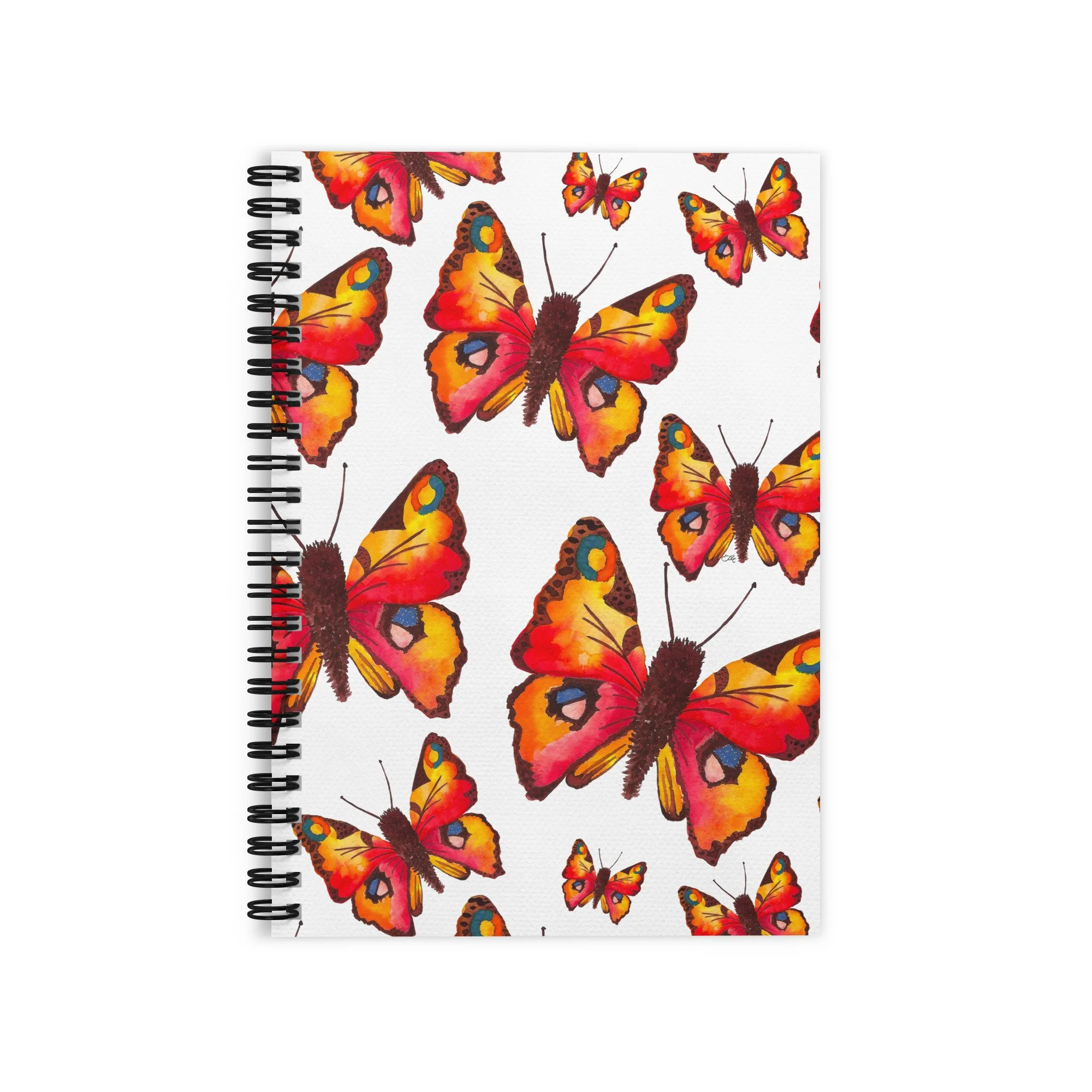 Watercolor Peacock Butterfly Pattern Ruled Line Spiral Notebook