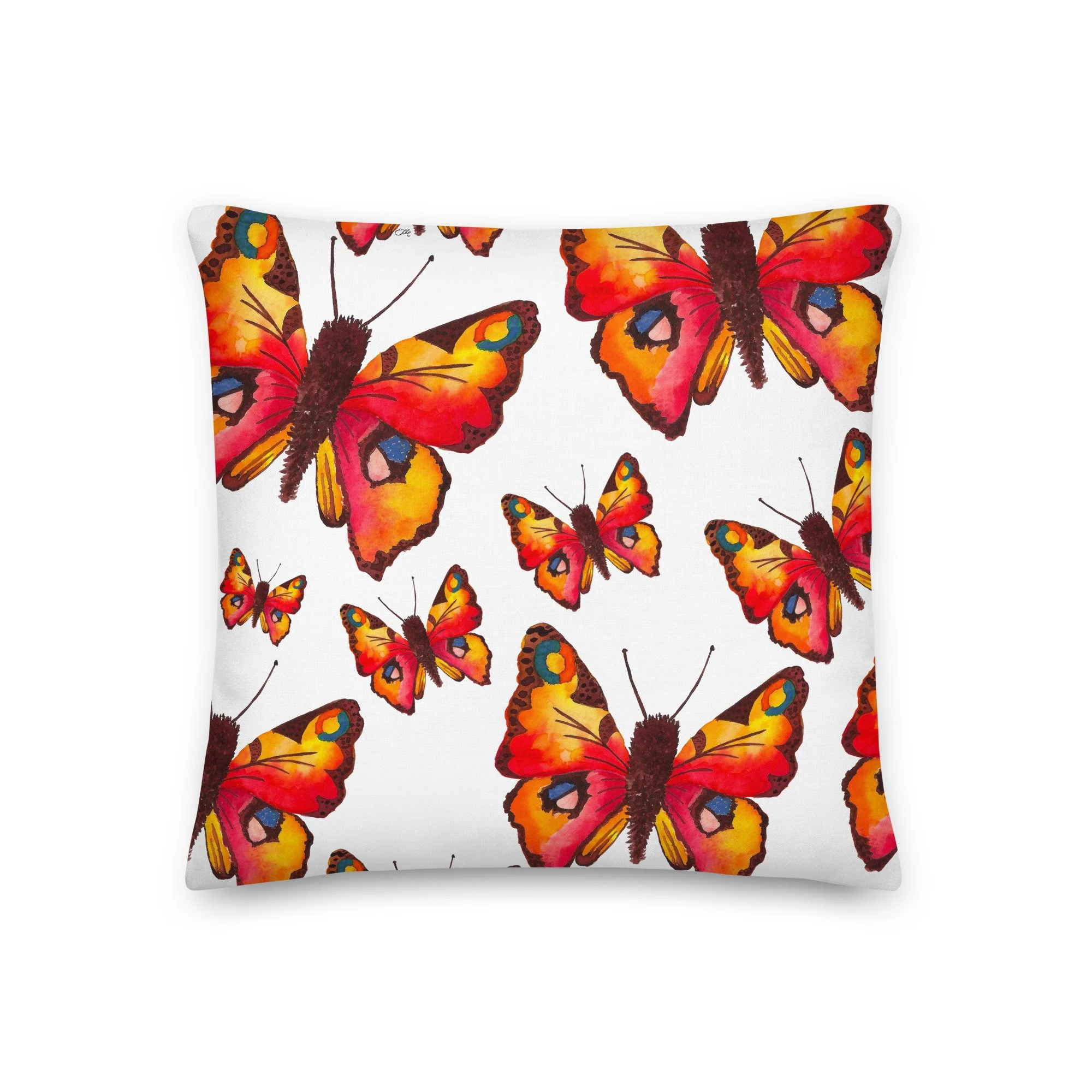 Watercolor Peacock Butterfly Pattern Throw Pillow