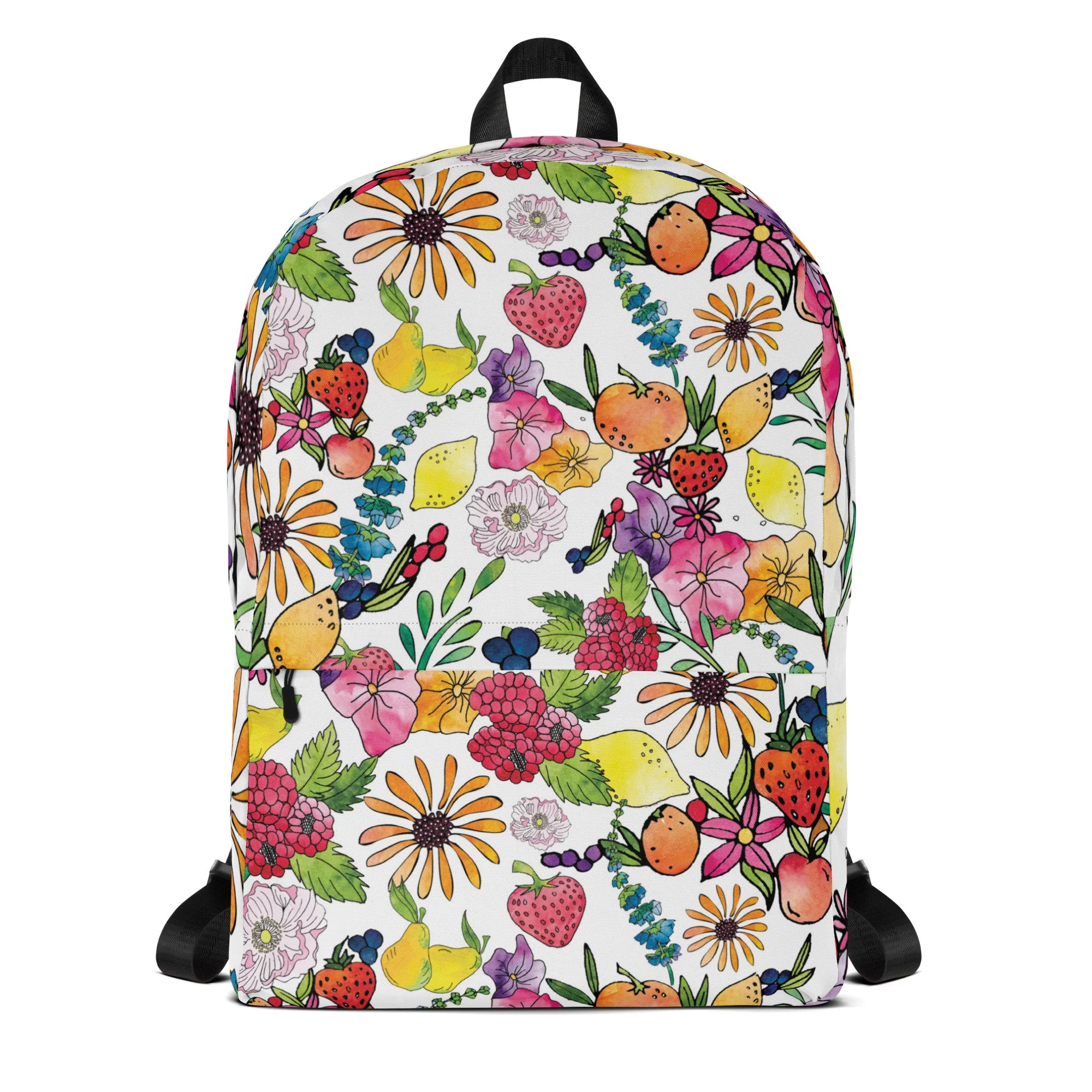 Watercolor Fruit & Floral Vibrant Botanical Summer Garden Backpack